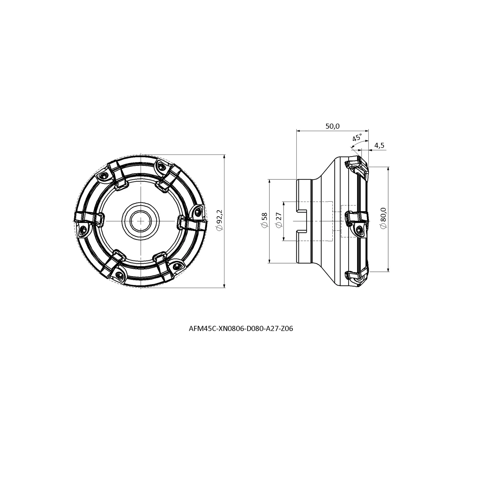AFM45C-XN0806-D080-A27-Z06 &mdash; dimensioned drawing