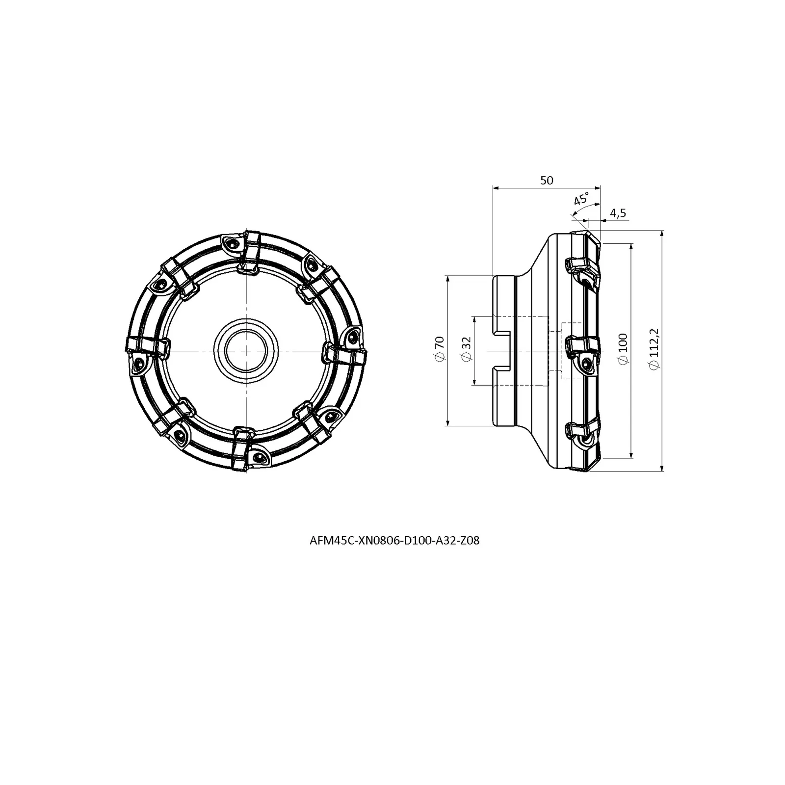 AFM45C-XN0806-D100-A32-Z08 &mdash; dimensioned drawing
