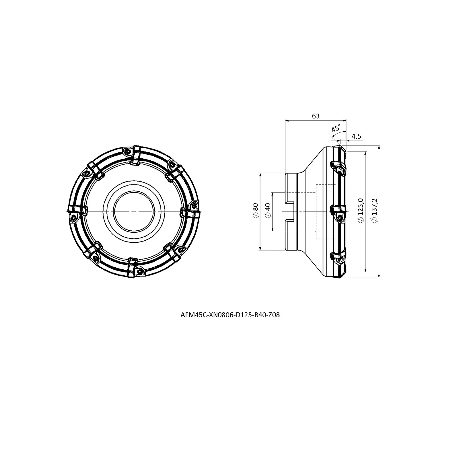AFM45C-XN0806-D125-B40-Z08 &mdash; dimensioned drawing