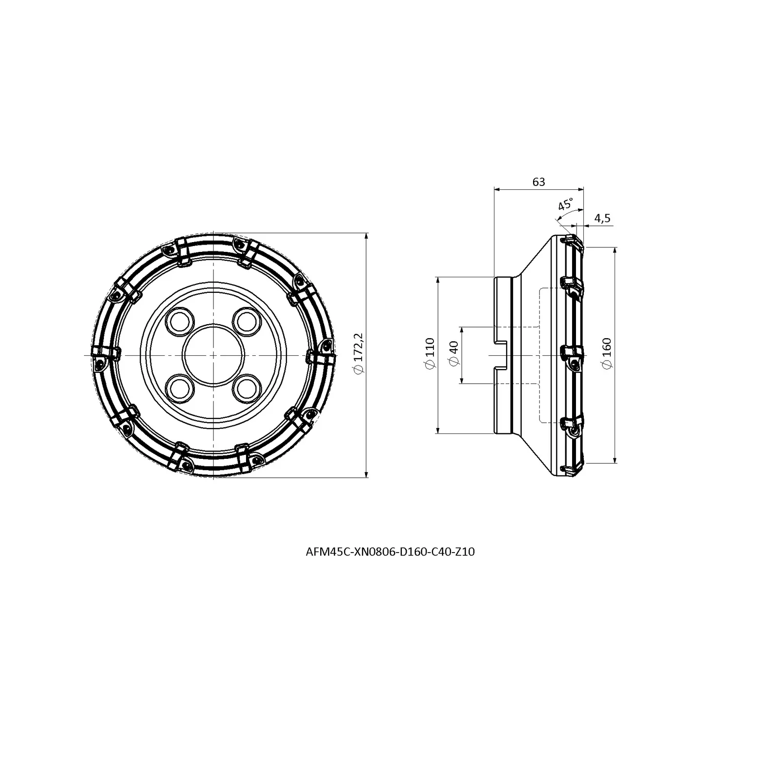 AFM45C-XN0806-D160-C40-Z10 &mdash; dimensioned drawing