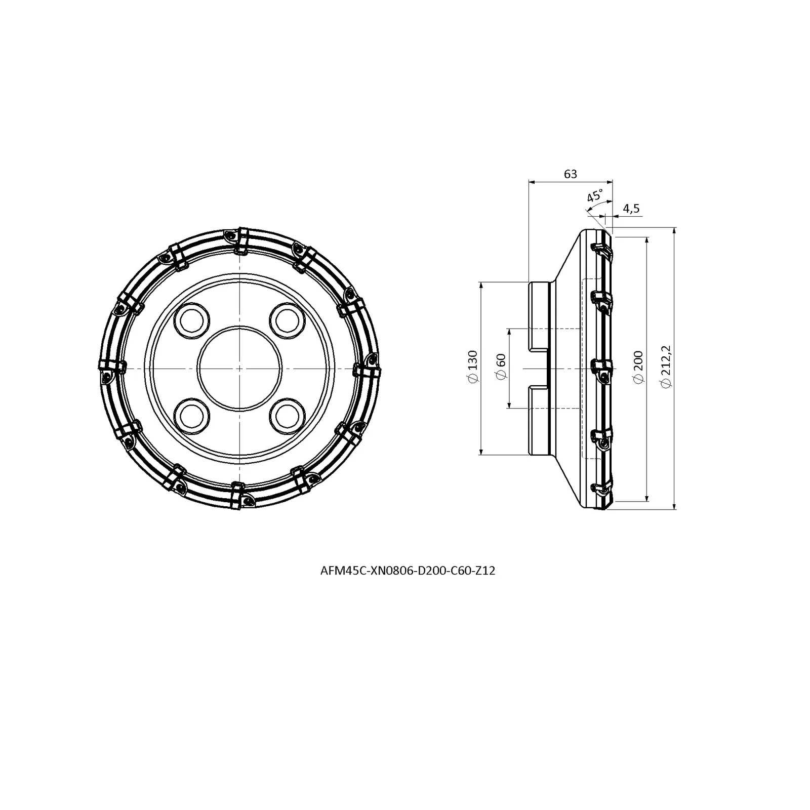 AFM45C-XN0806-D200-C60-Z12 &mdash; dimensioned drawing