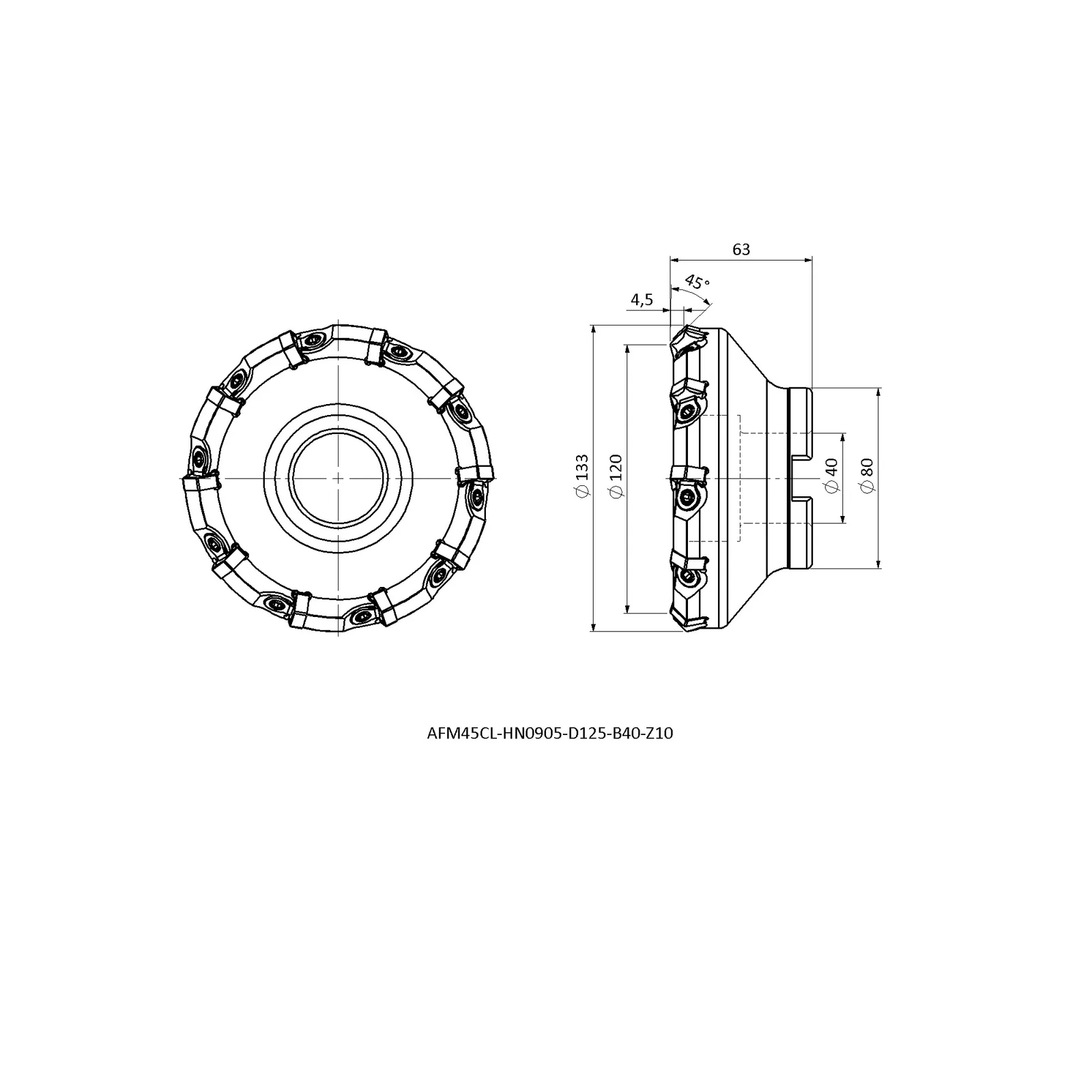 AFM45CL-HN0905-D125-B40-Z10 &mdash; dimensioned drawing