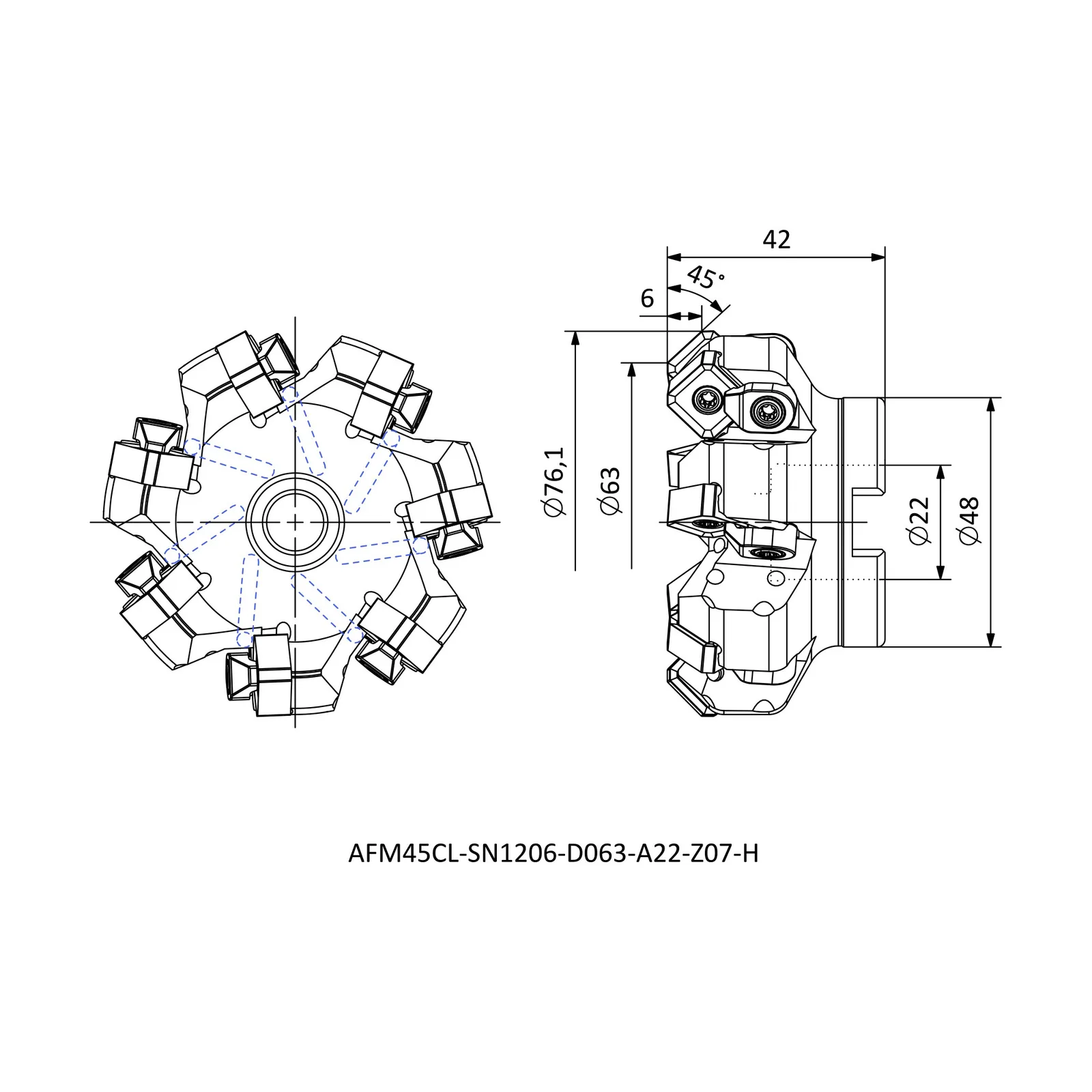 AFM45CL-SN1206-D063-A22-Z07-H &mdash; dimensioned drawing