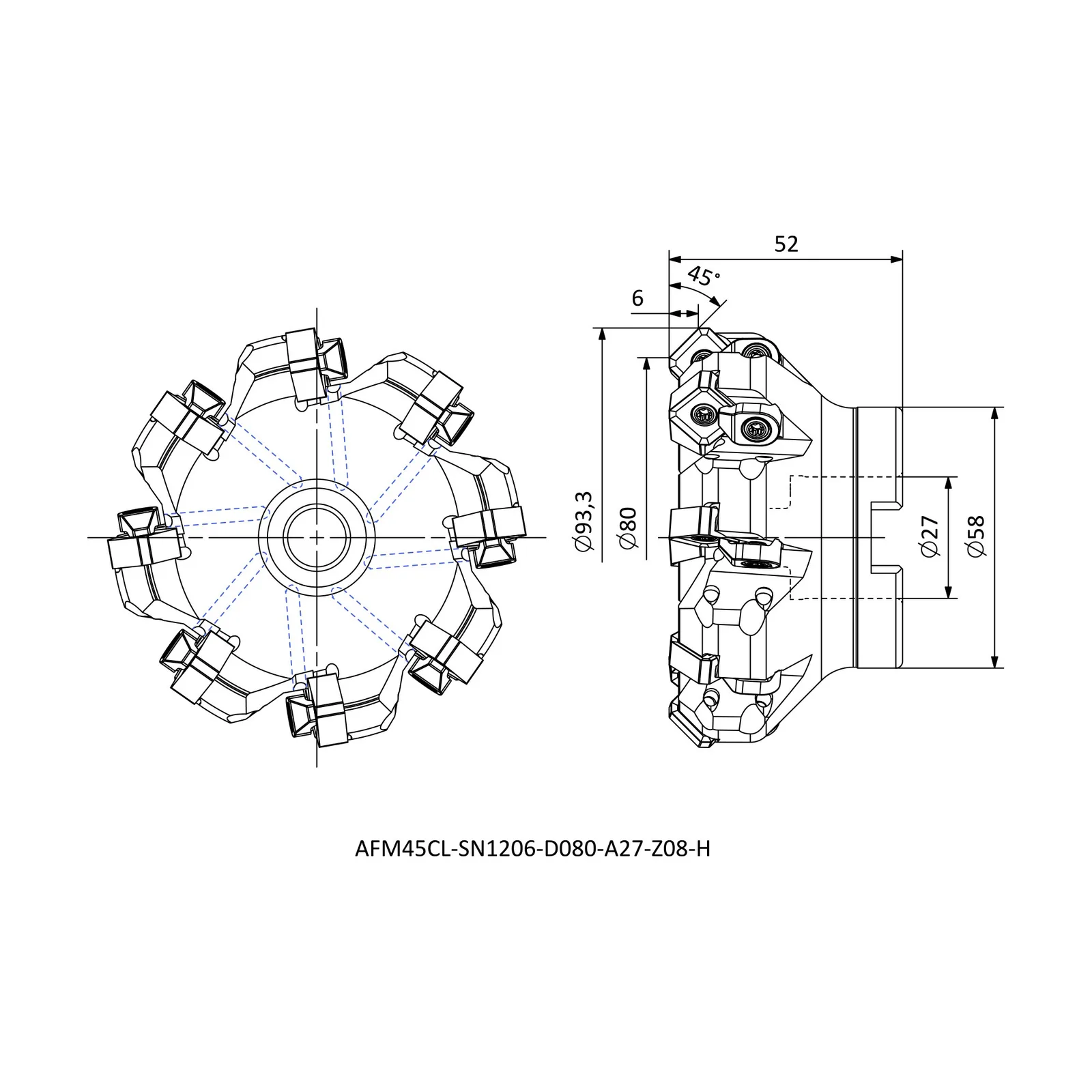AFM45CL-SN1206-D080-A27-Z08-H &mdash; dimensioned drawing