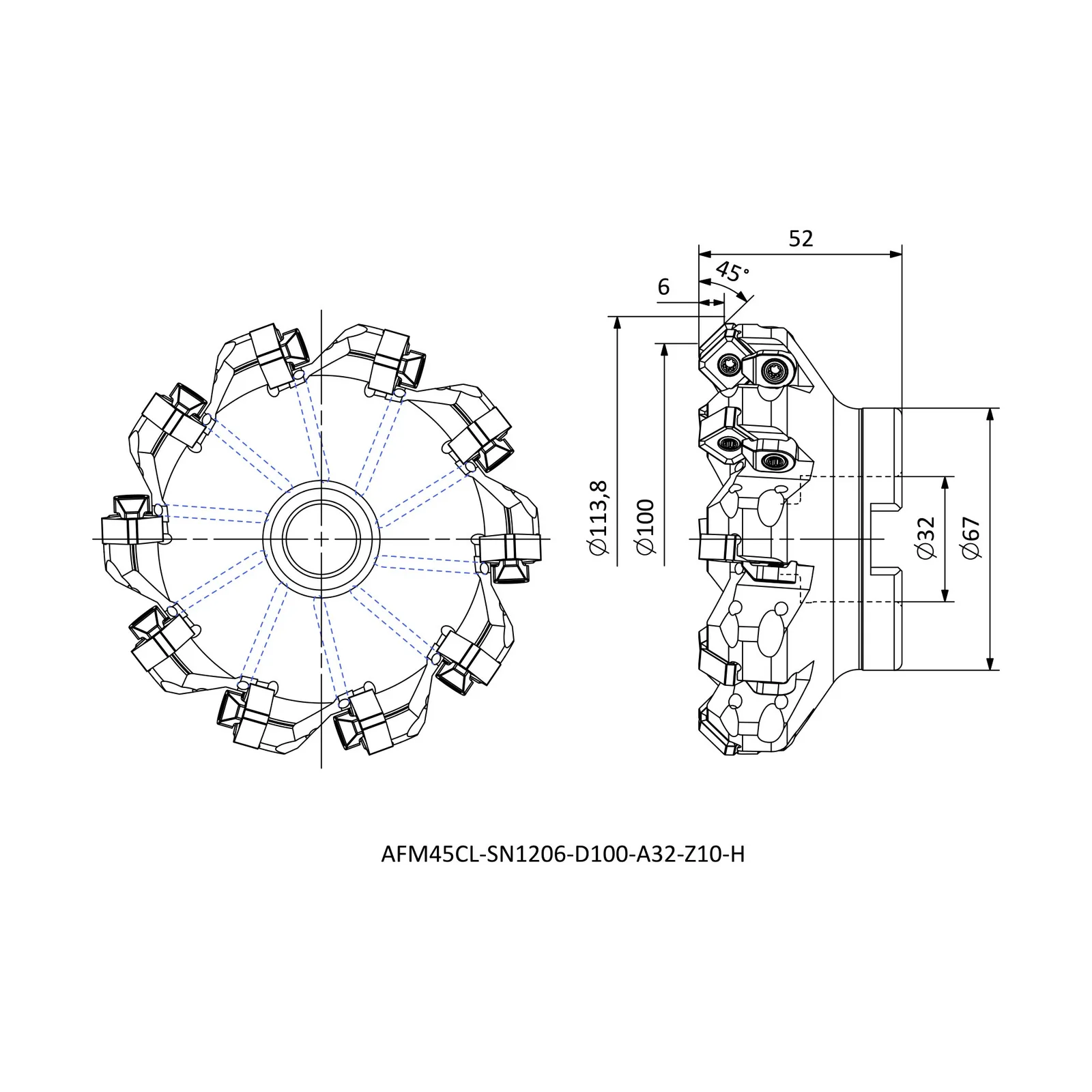 AFM45CL-SN1206-D100-A32-Z10-H &mdash; dimensioned drawing