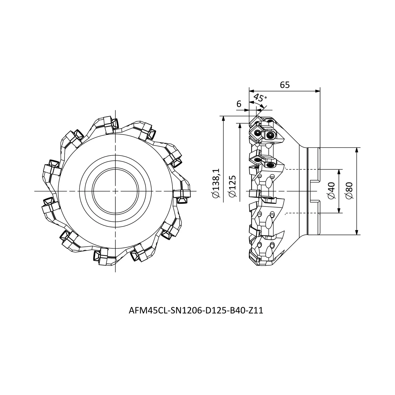 AFM45CL-SN1206-D125-B40-Z11 &mdash; dimensioned drawing