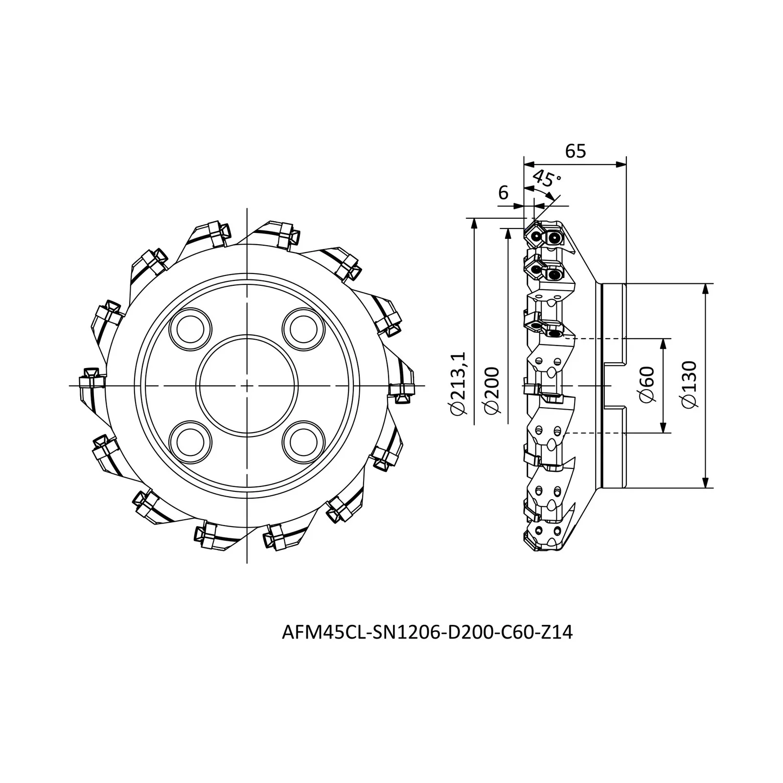 AFM45CL-SN1206-D200-C60-Z14 &mdash; dimensioned drawing