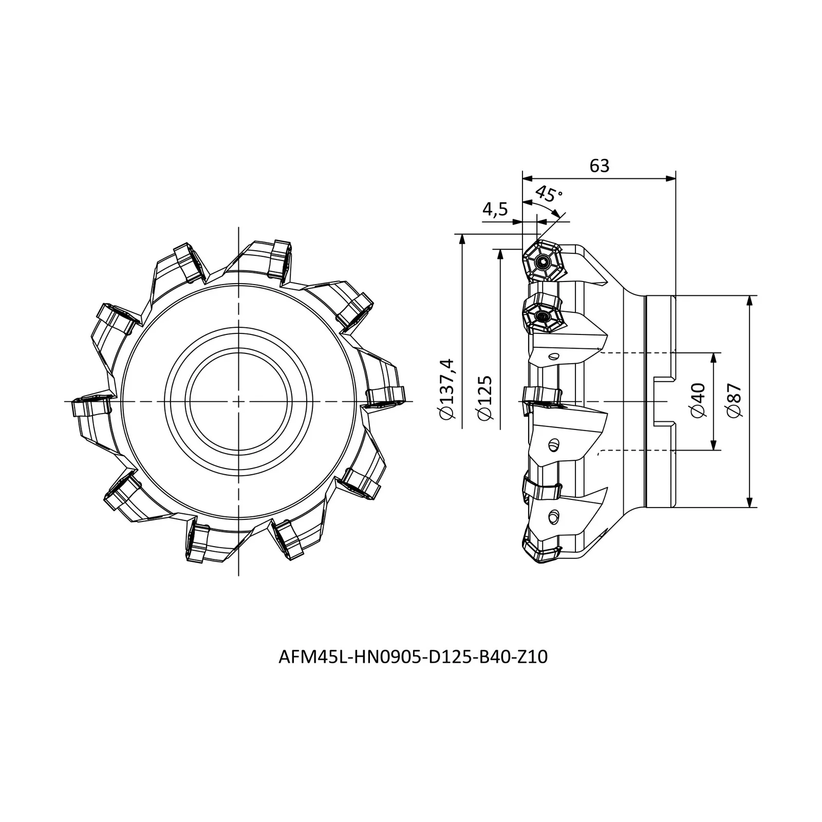 AFM45L-HN0905-D125-B40-Z10 &mdash; dimensioned drawing