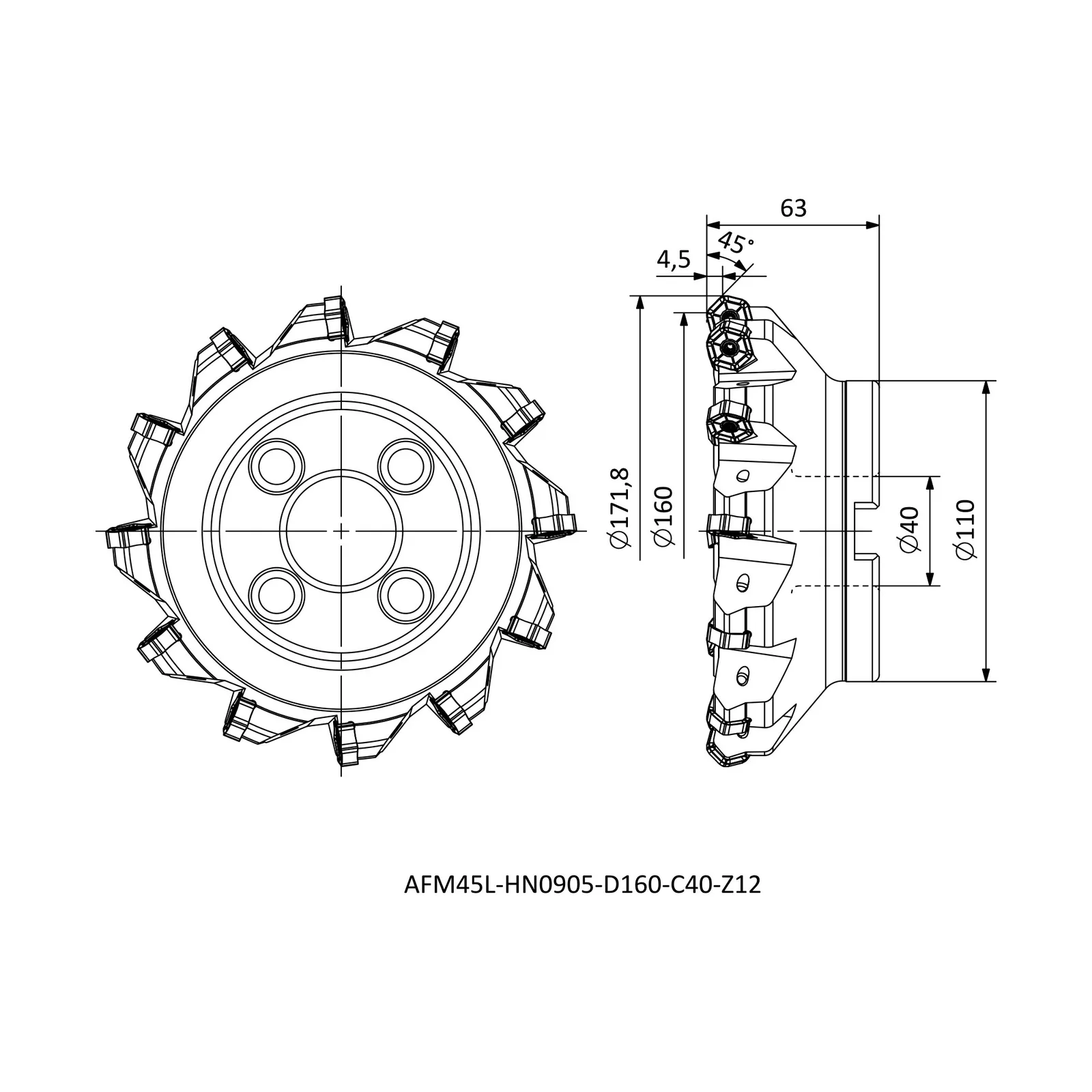 AFM45L-HN0905-D160-C40-Z12 &mdash; dimensioned drawing