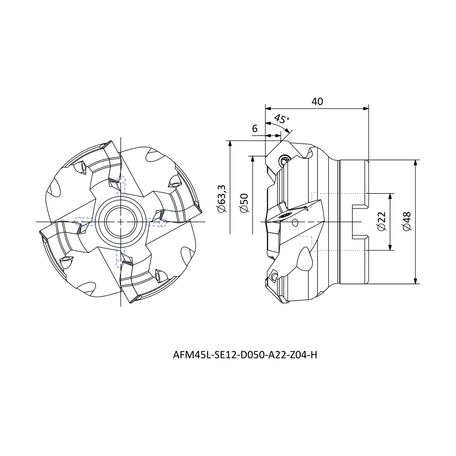 AFM45L-SE12-D050-A22-Z04-H &mdash; dimensioned drawing