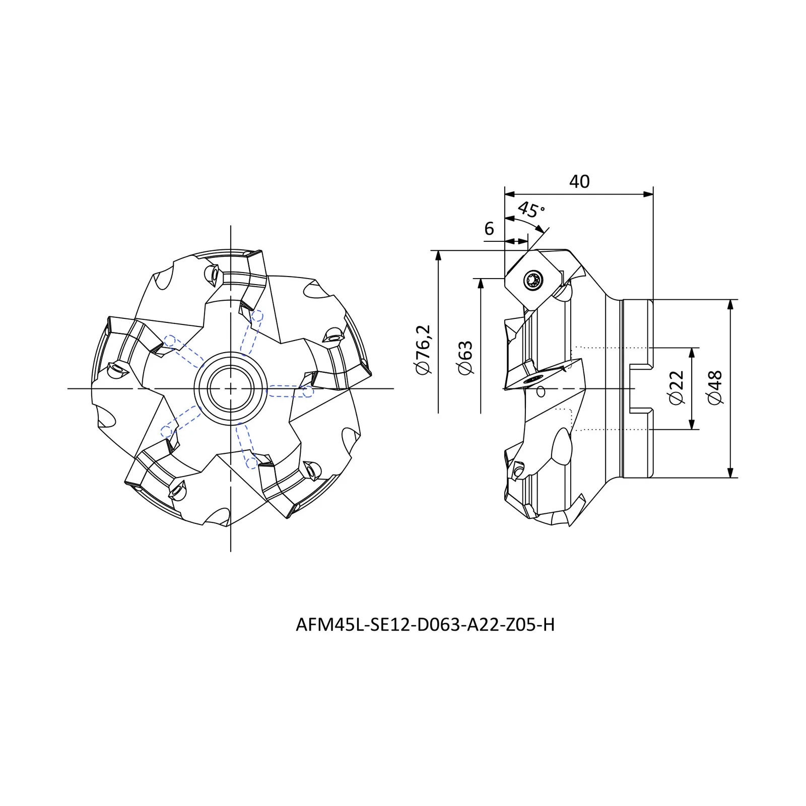 AFM45L-SE12-D063-A22-Z05-H &mdash; dimensioned drawing