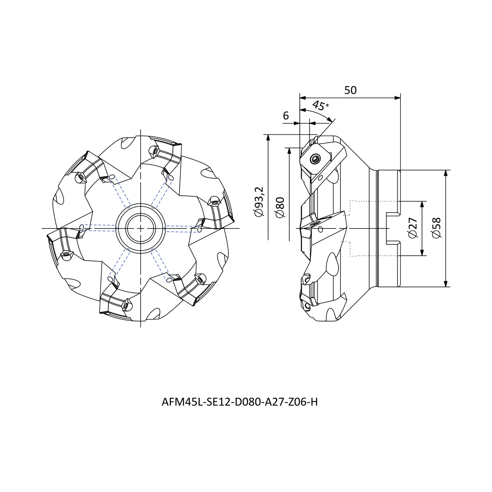 AFM45L-SE12-D080-A27-Z06-H &mdash; dimensioned drawing