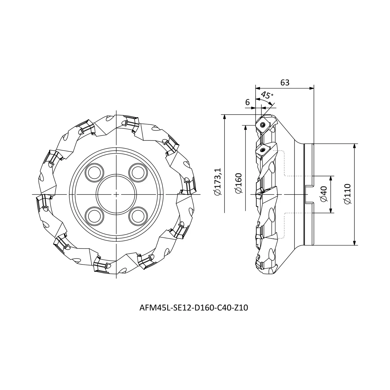 AFM45L-SE12-D160-C40-Z10 &mdash; dimensioned drawing