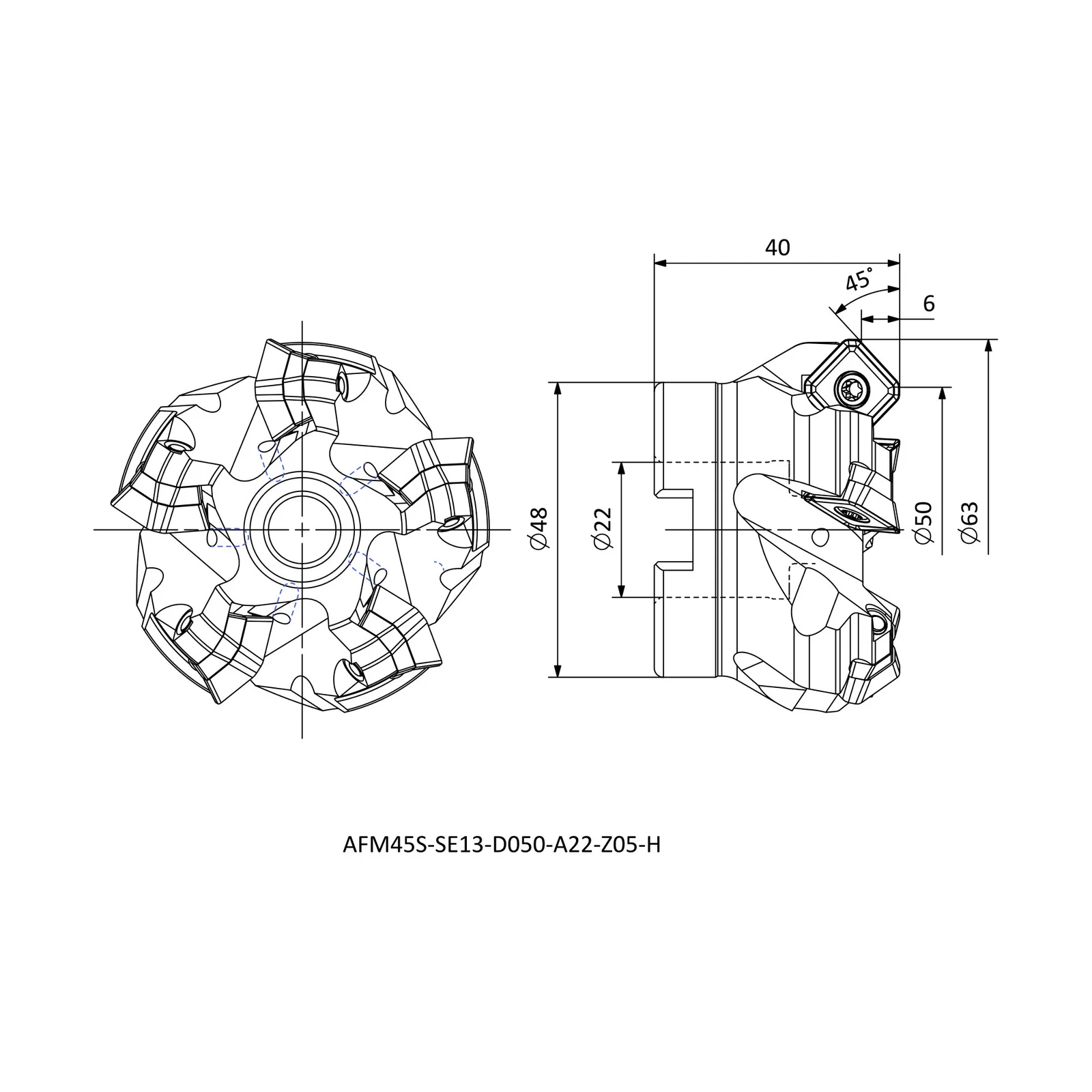 AFM45S-SE13-D050-A22-Z05-H &mdash; dimensioned drawing