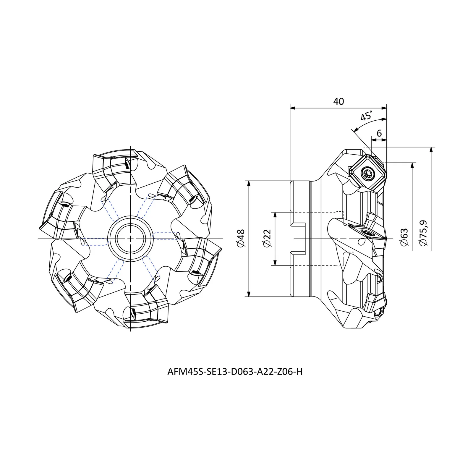 AFM45S-SE13-D063-A22-Z06-H &mdash; dimensioned drawing