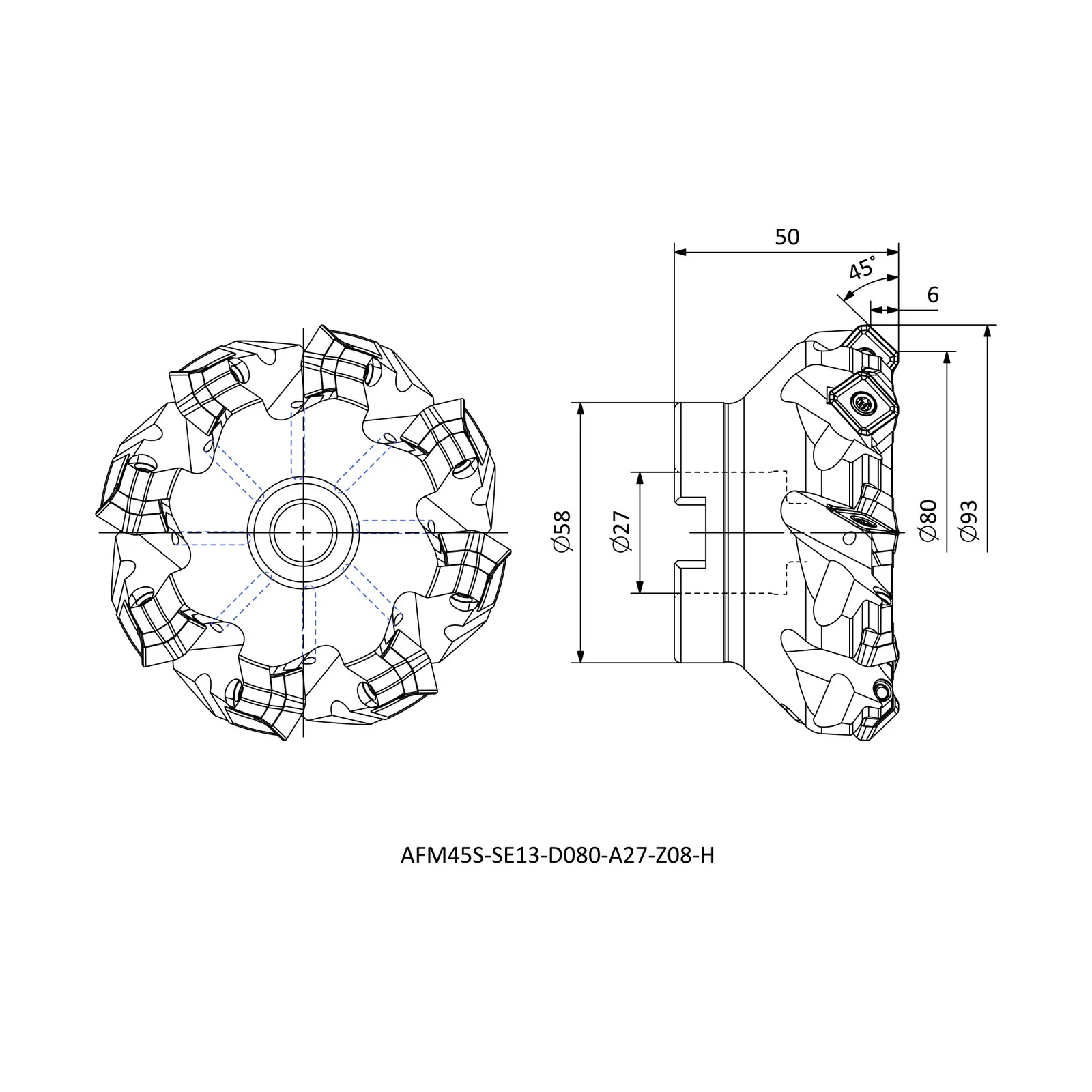 AFM45S-SE13-D080-A27-Z08-H &mdash; dimensioned drawing