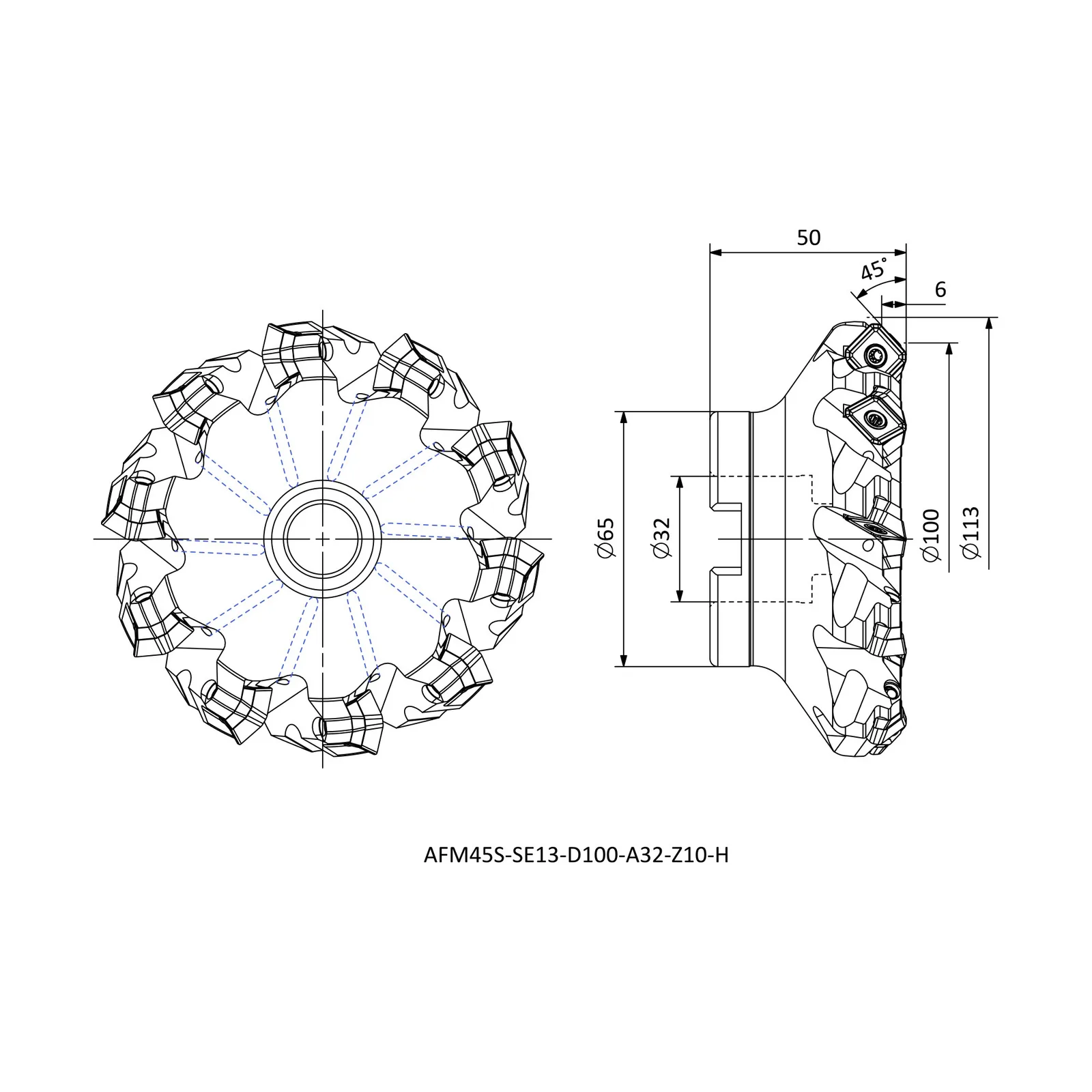AFM45S-SE13-D100-A32-Z10-H &mdash; dimensioned drawing