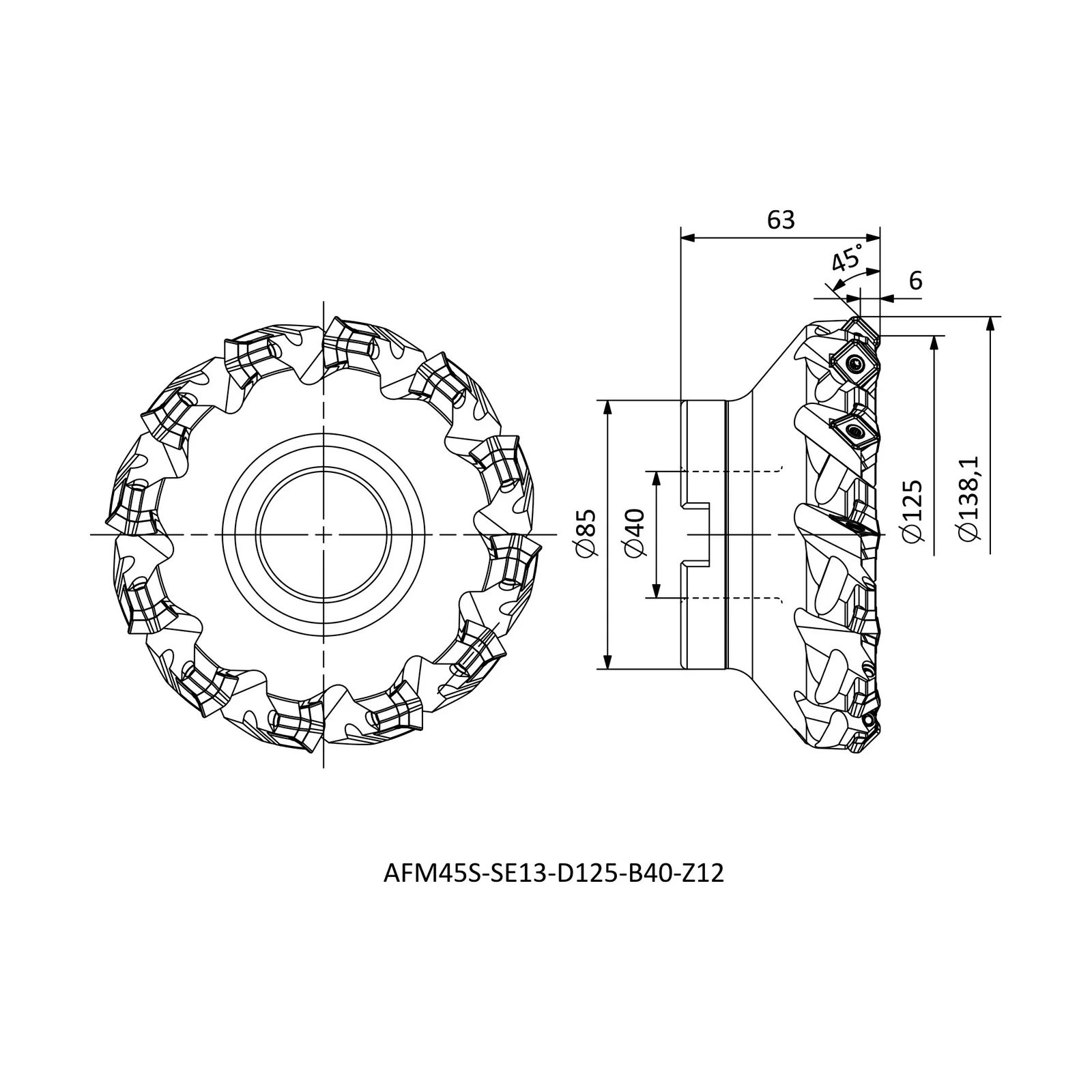 AFM45S-SE13-D125-B40-Z12 &mdash; dimensioned drawing