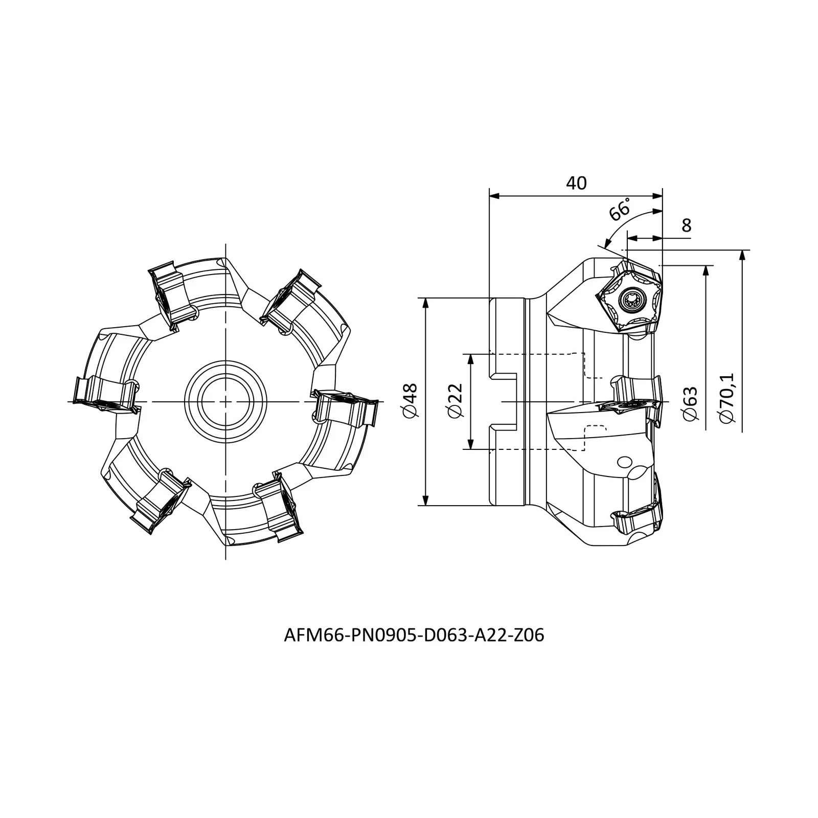 AFM66-PN0905-D063-A22-Z06 &mdash; dimensioned drawing