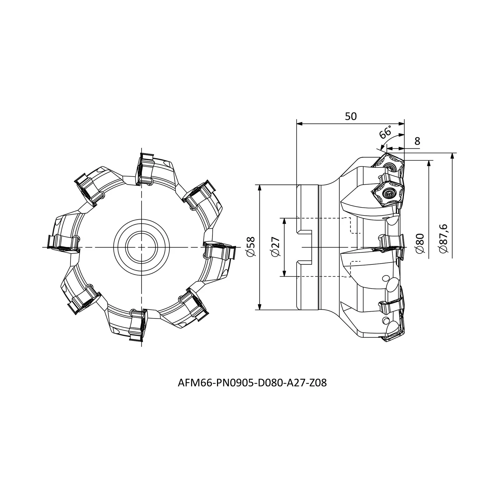 AFM66-PN0905-D080-A27-Z08 &mdash; dimensioned drawing