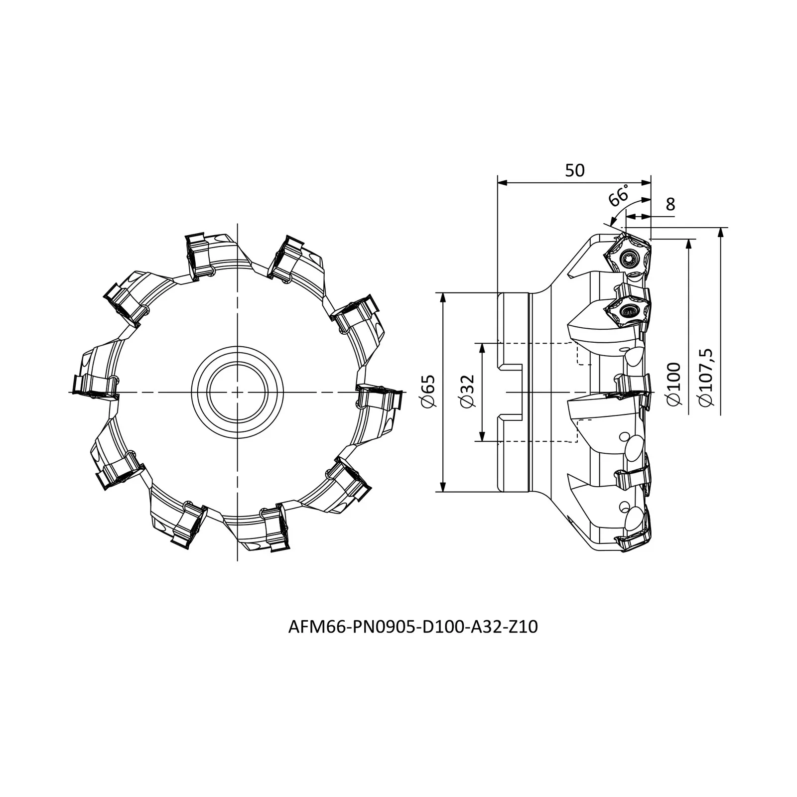 AFM66-PN0905-D100-A32-Z10 &mdash; dimensioned drawing