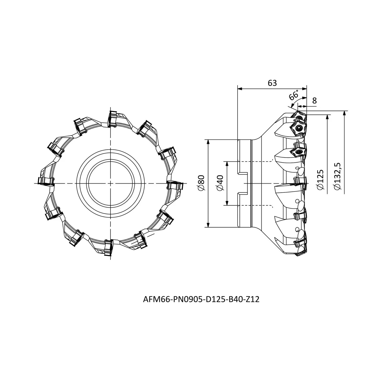 AFM66-PN0905-D125-B40-Z12 &mdash; dimensioned drawing