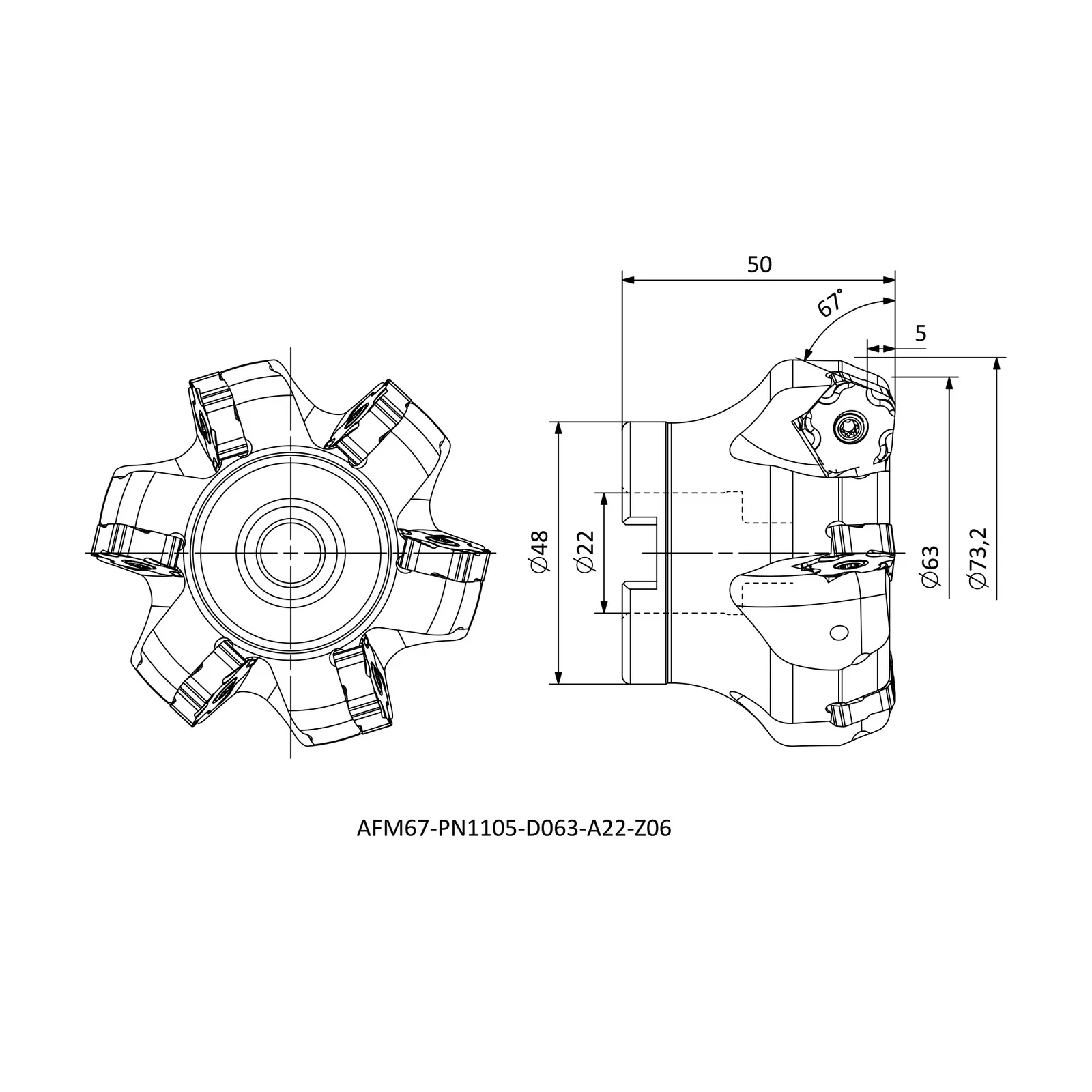 AFM67-PN1105-D063-A22-Z06 &mdash; dimensioned drawing