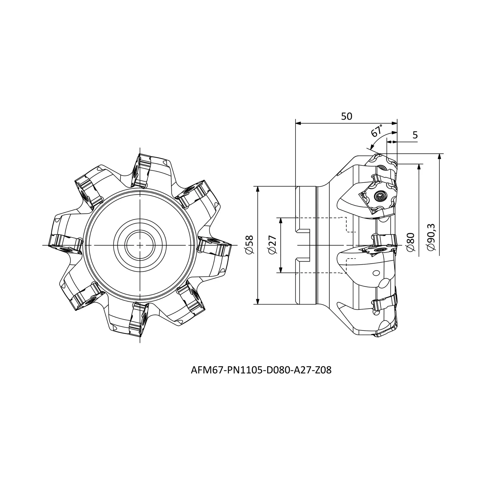 AFM67-PN1105-D080-A27-Z08 &mdash; dimensioned drawing