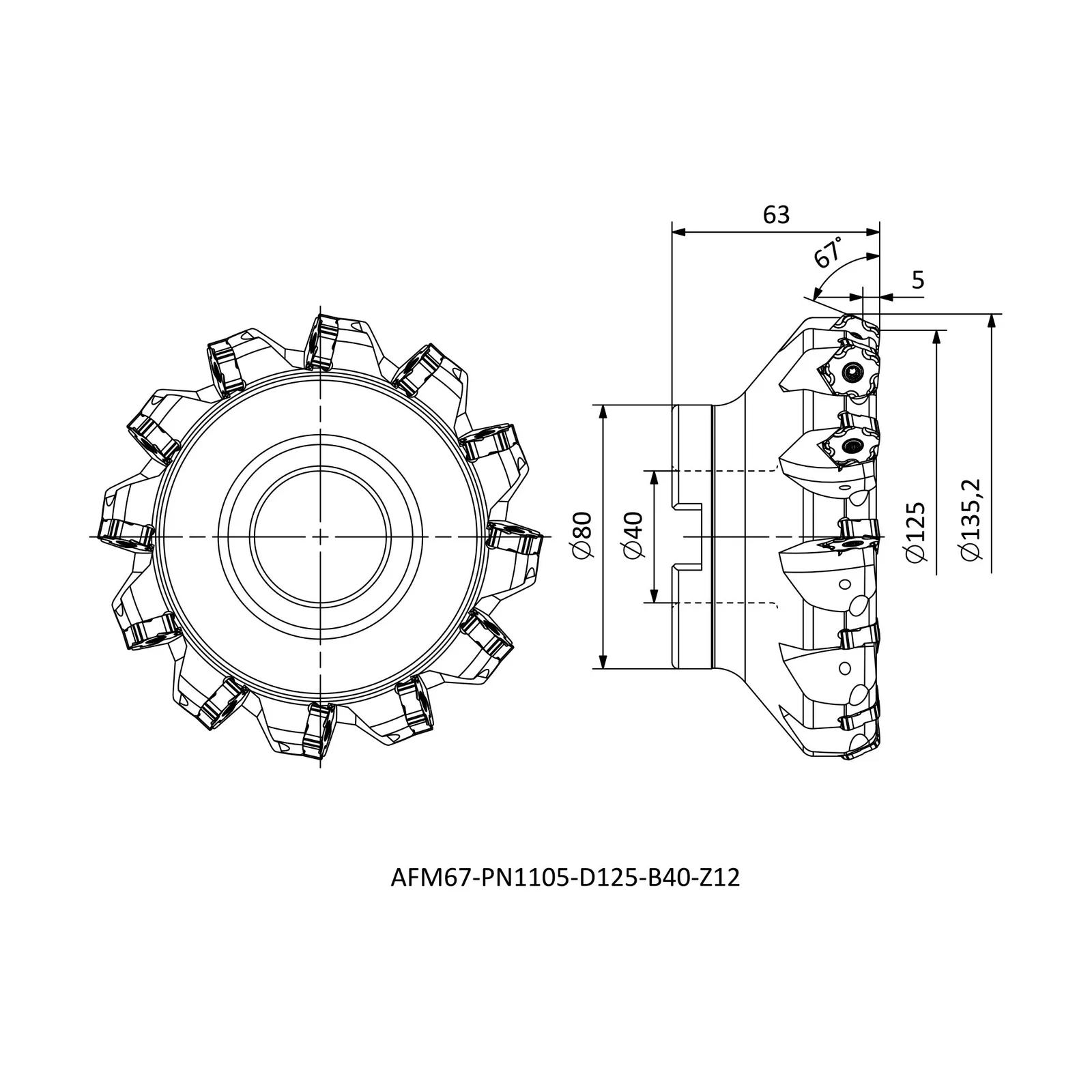 AFM67-PN1105-D125-B40-Z12 &mdash; dimensioned drawing