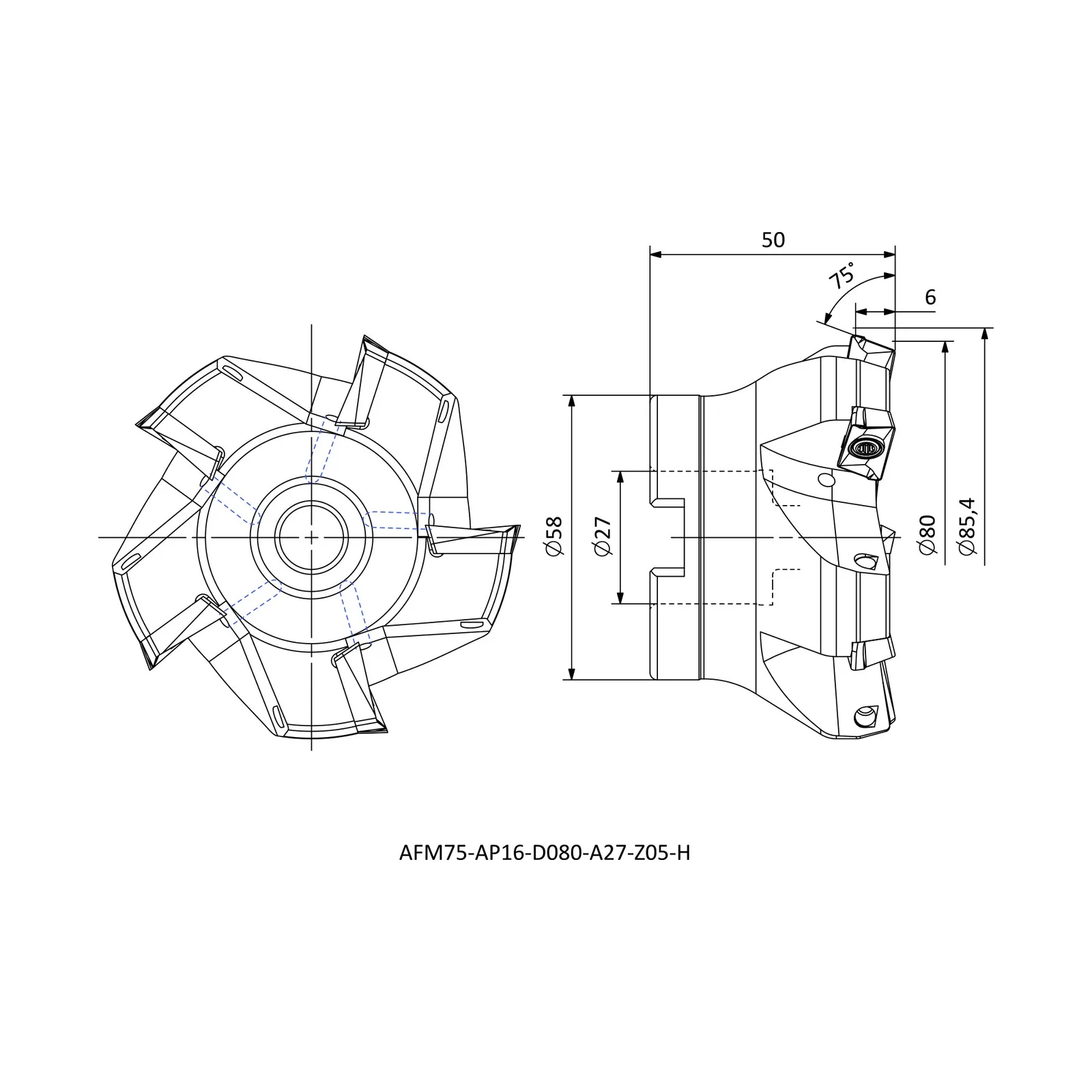 AFM75-AP16-D080-A27-Z05-H &mdash; dimensioned drawing