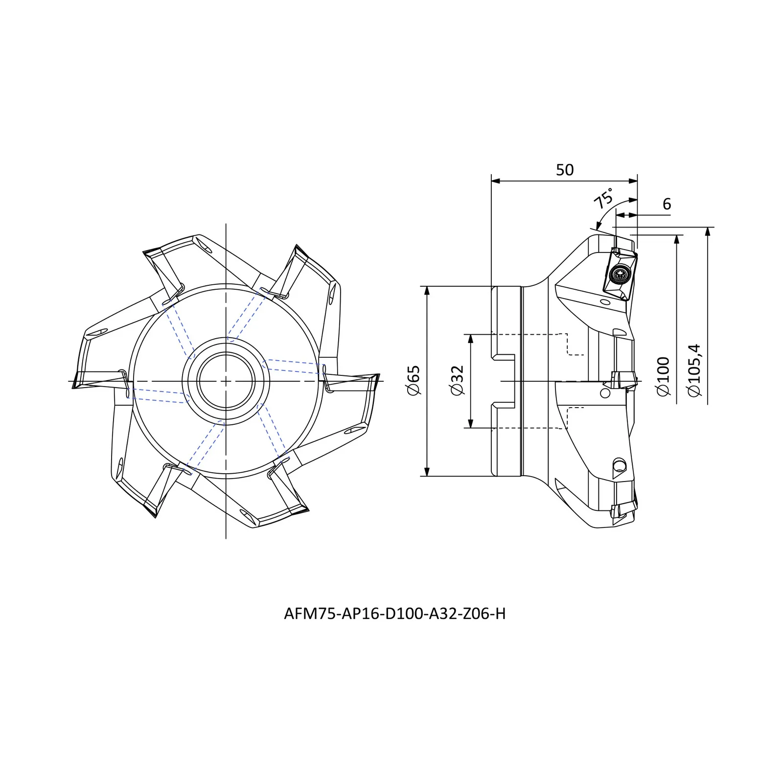 AFM75-AP16-D100-A32-Z06-H &mdash; dimensioned drawing