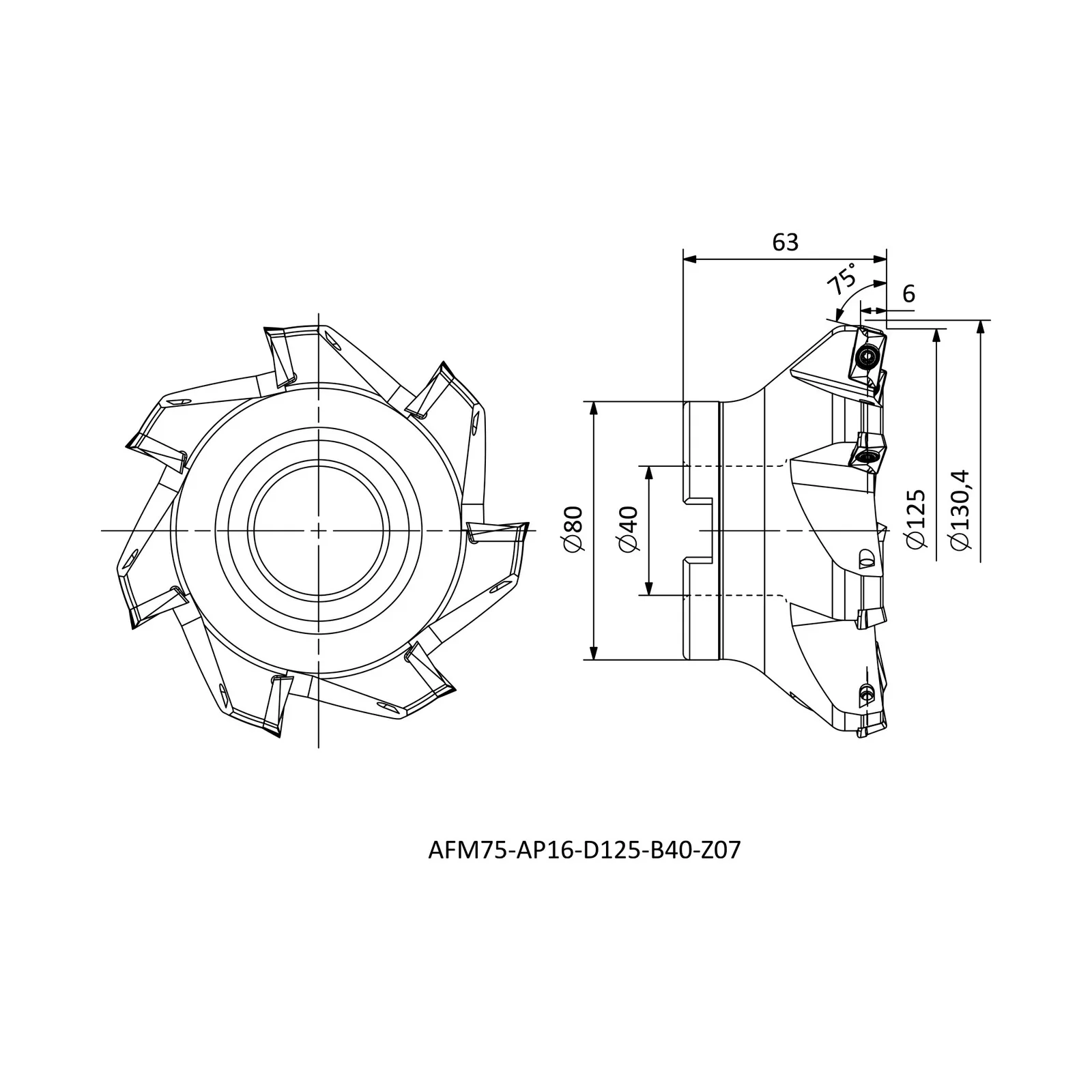 AFM75-AP16-D125-B40-Z07 &mdash; dimensioned drawing