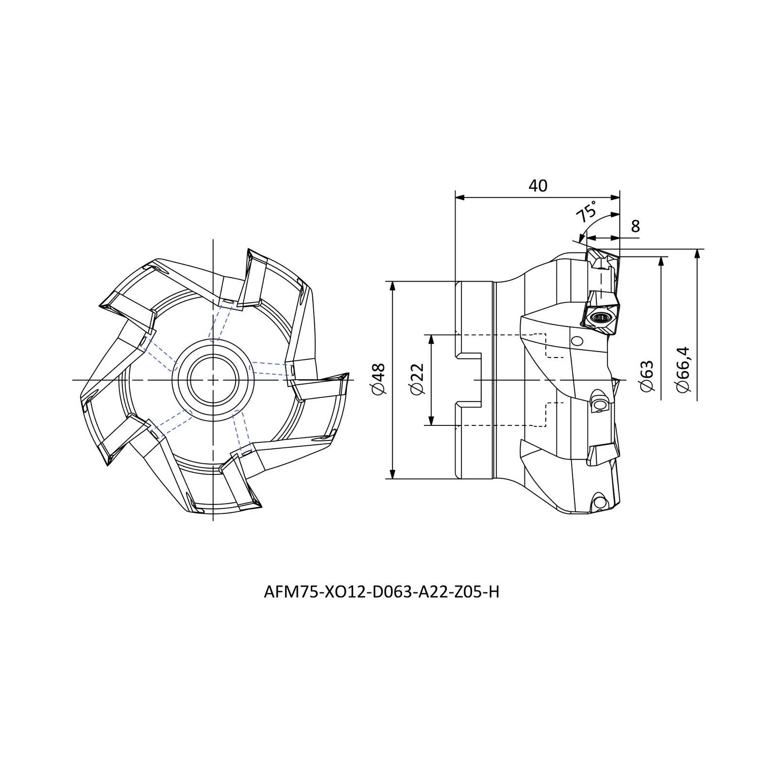 AFM75-XO12-D063-A22-Z05-H &mdash; dimensioned drawing