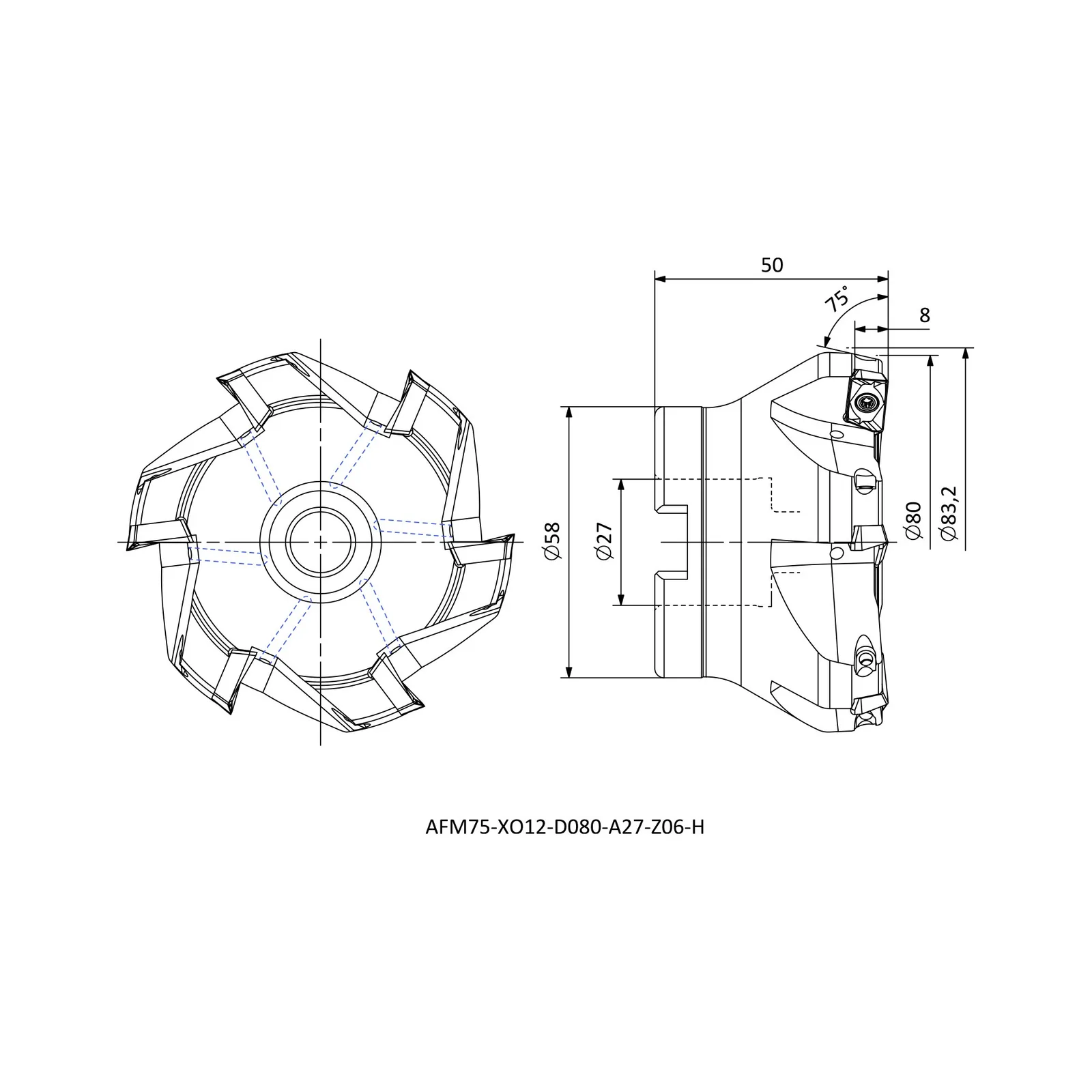 AFM75-XO12-D080-A27-Z06-H &mdash; dimensioned drawing