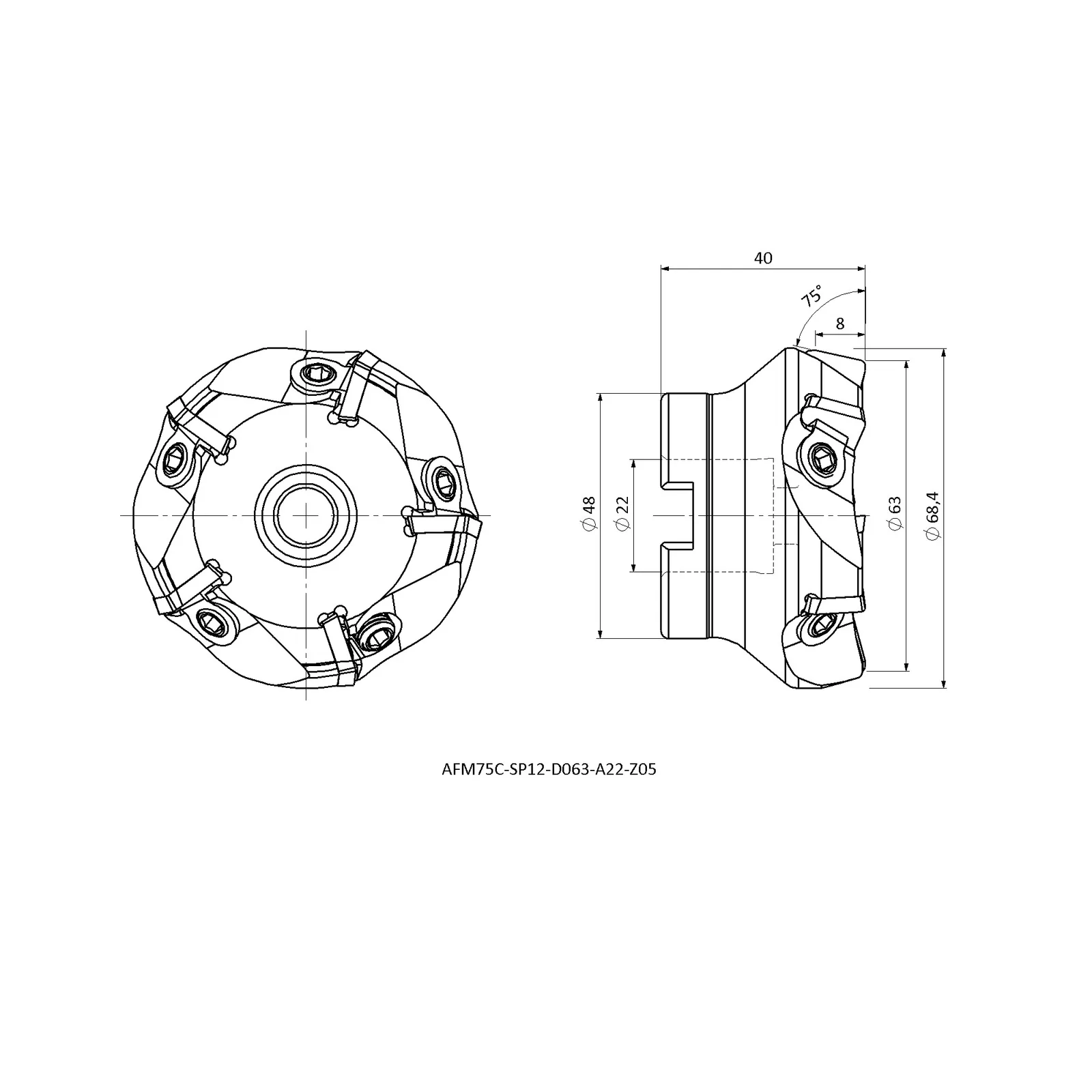 AFM75C-SP12-D063-A22-Z05 &mdash; dimensioned drawing