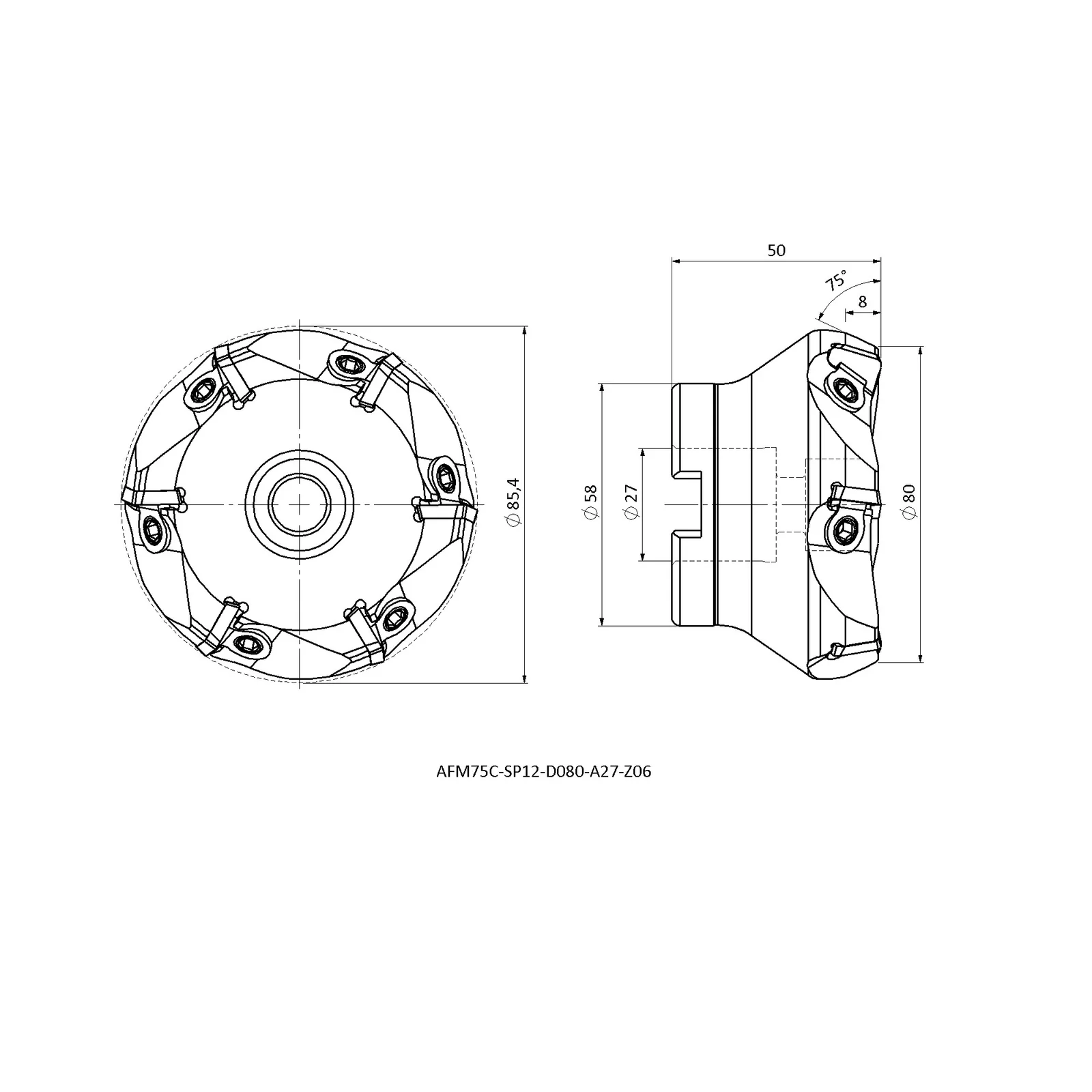 AFM75C-SP12-D080-A27-Z06 &mdash; dimensioned drawing