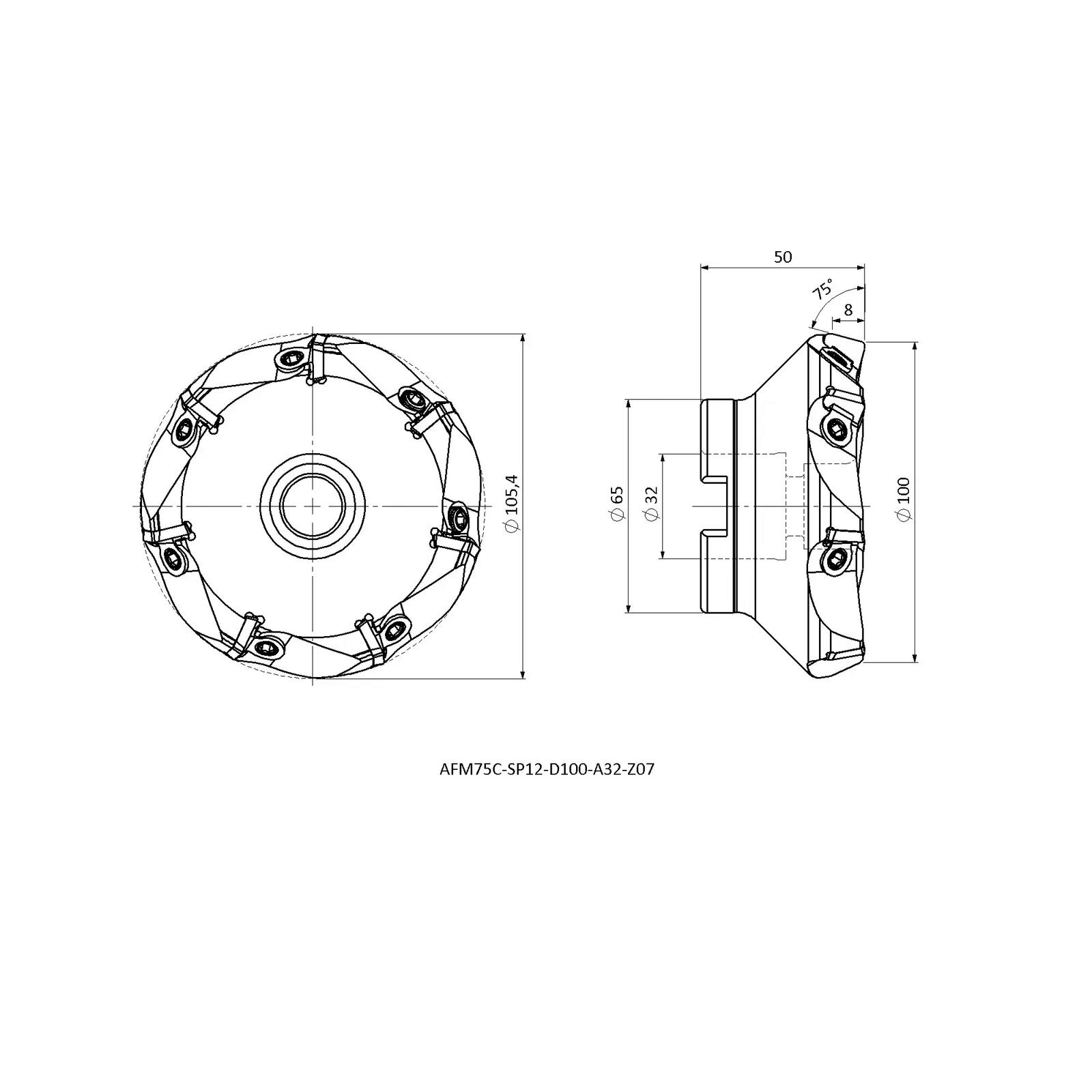 AFM75C-SP12-D100-A32-Z07 &mdash; dimensioned drawing