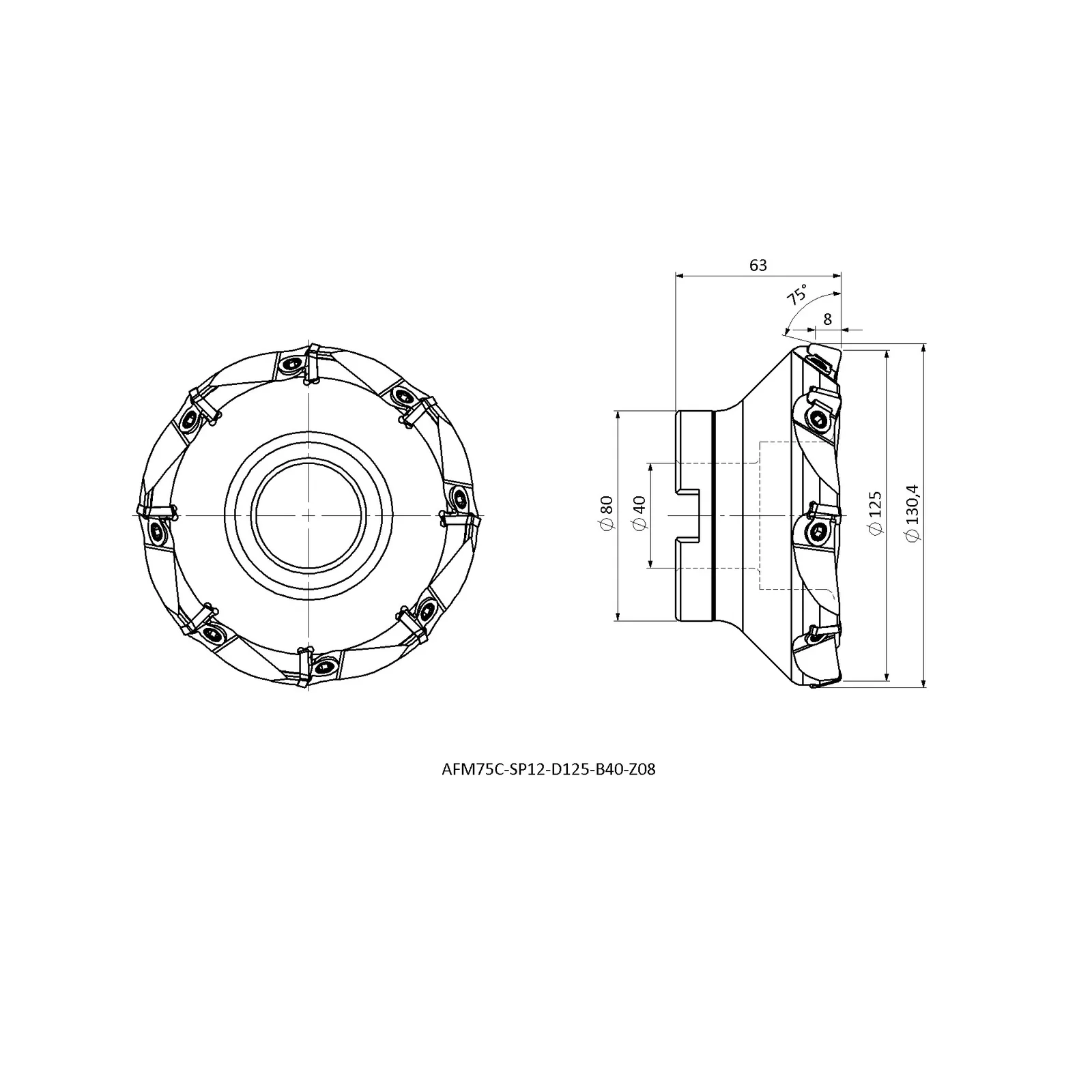 AFM75C-SP12-D125-B40-Z08 &mdash; dimensioned drawing