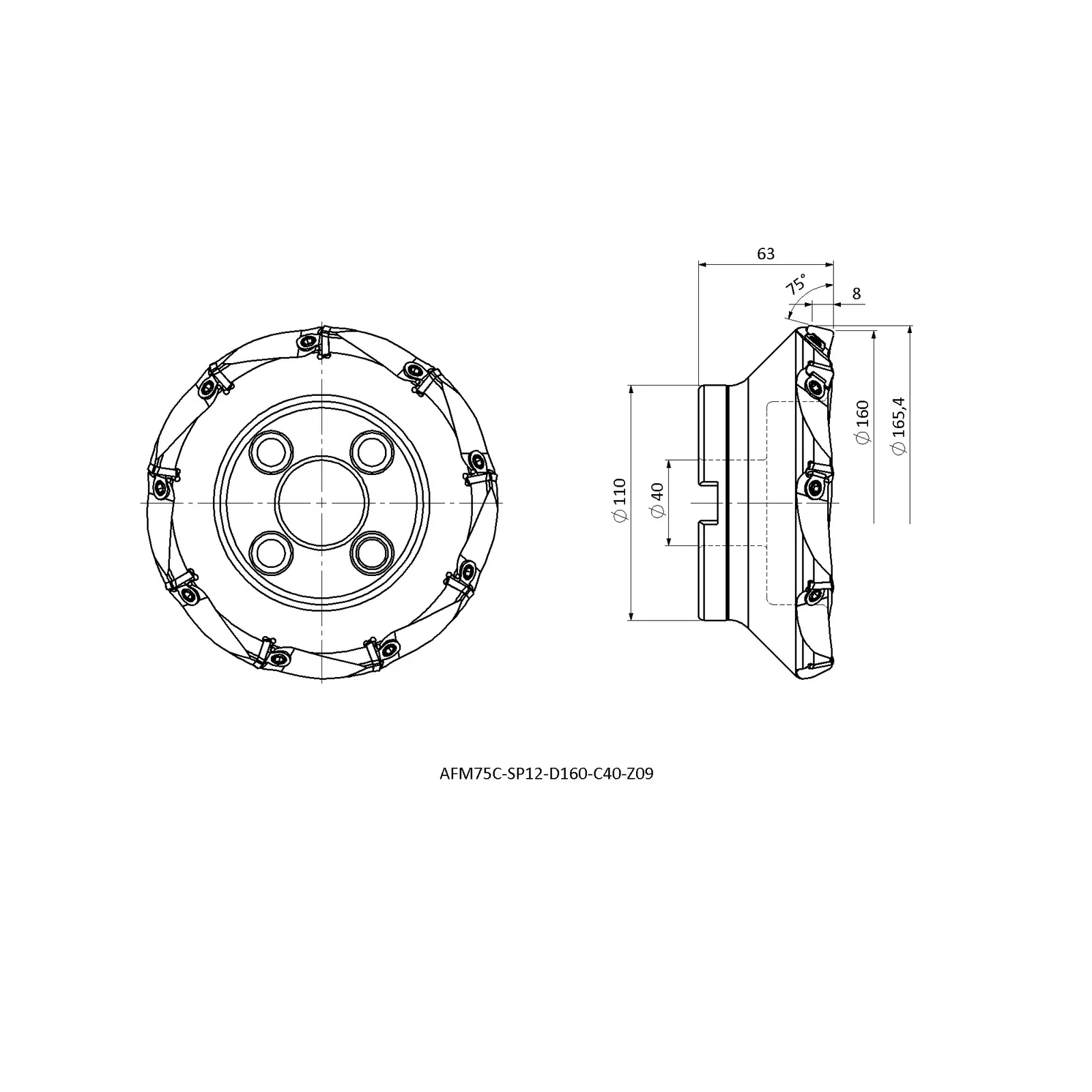 AFM75C-SP12-D160-C40-Z09 &mdash; dimensioned drawing