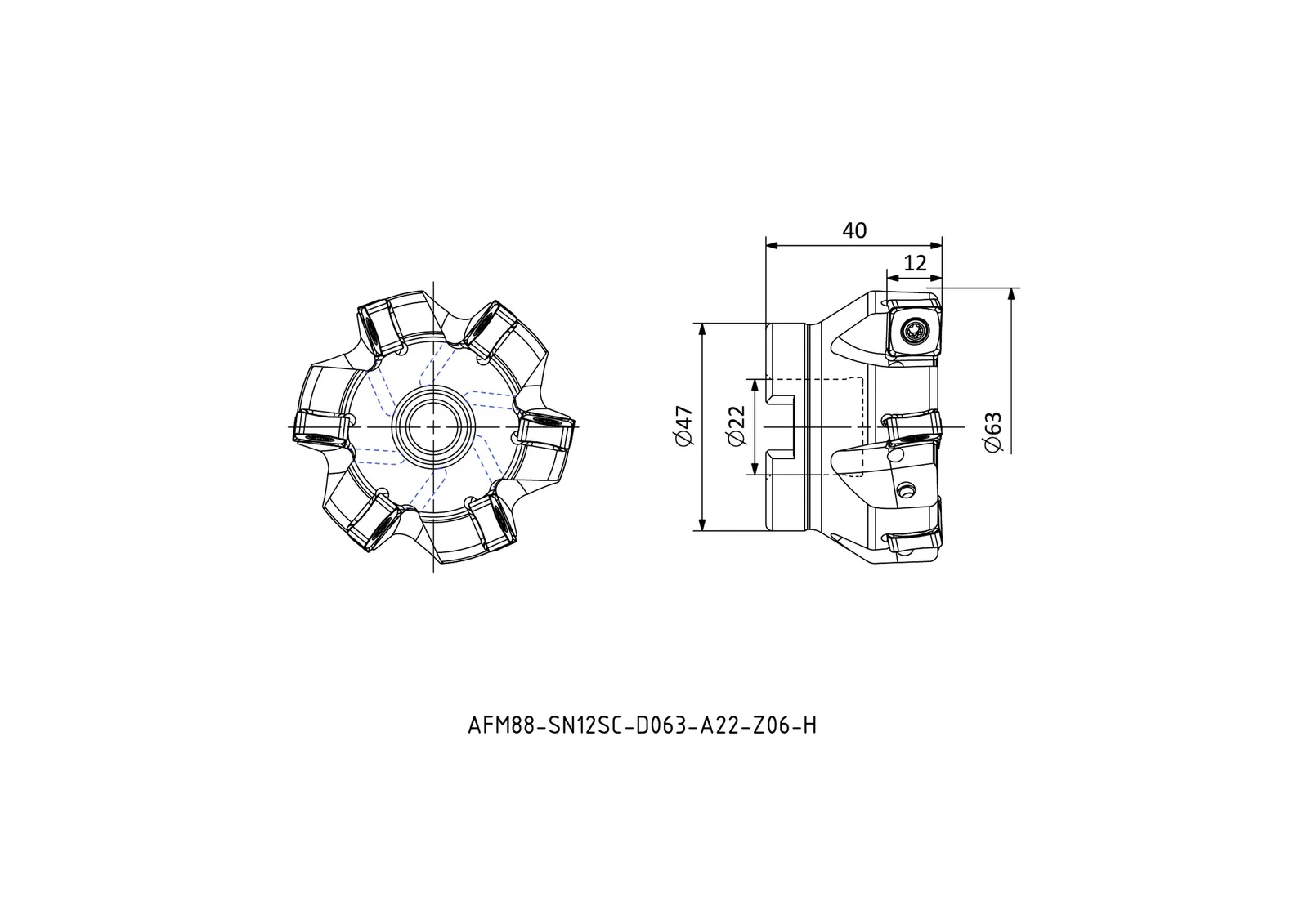 AFM88-SN12SC-D063-A22-Z06-H &mdash; dimensioned drawing