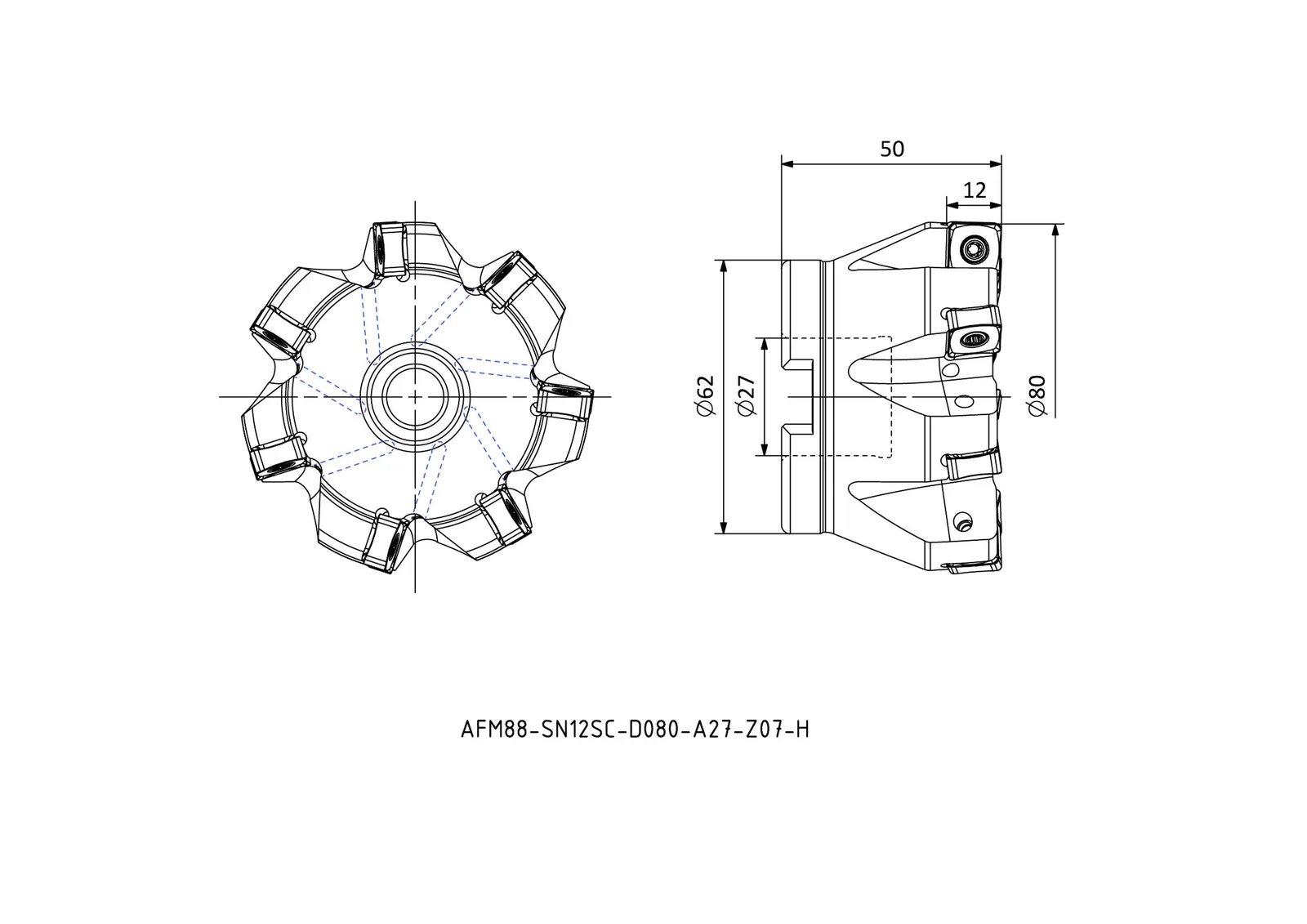 AFM88-SN12SC-D080-A27-Z07-H &mdash; dimensioned drawing