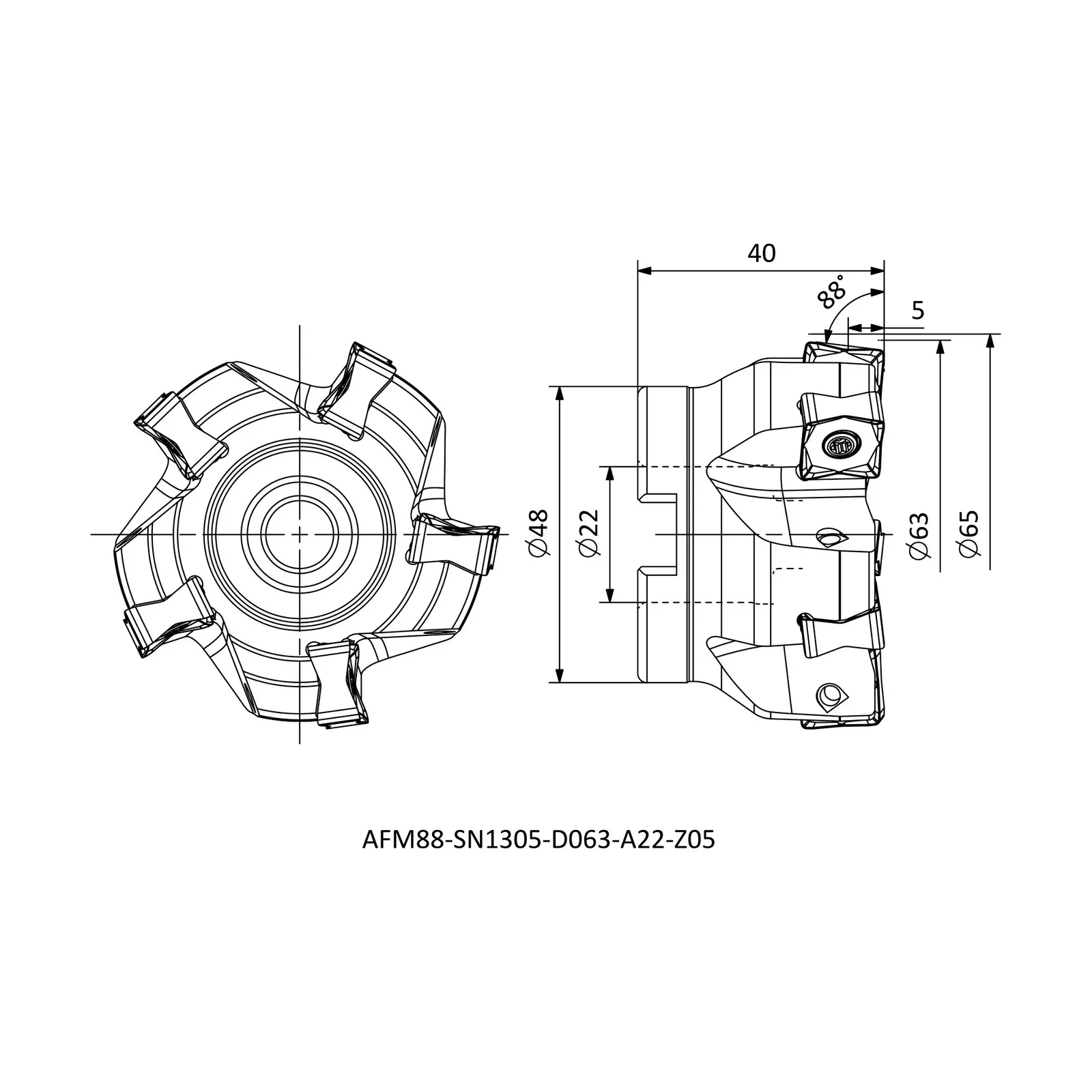 AFM88-SN1305-D063-A22-Z05 &mdash; dimensioned drawing