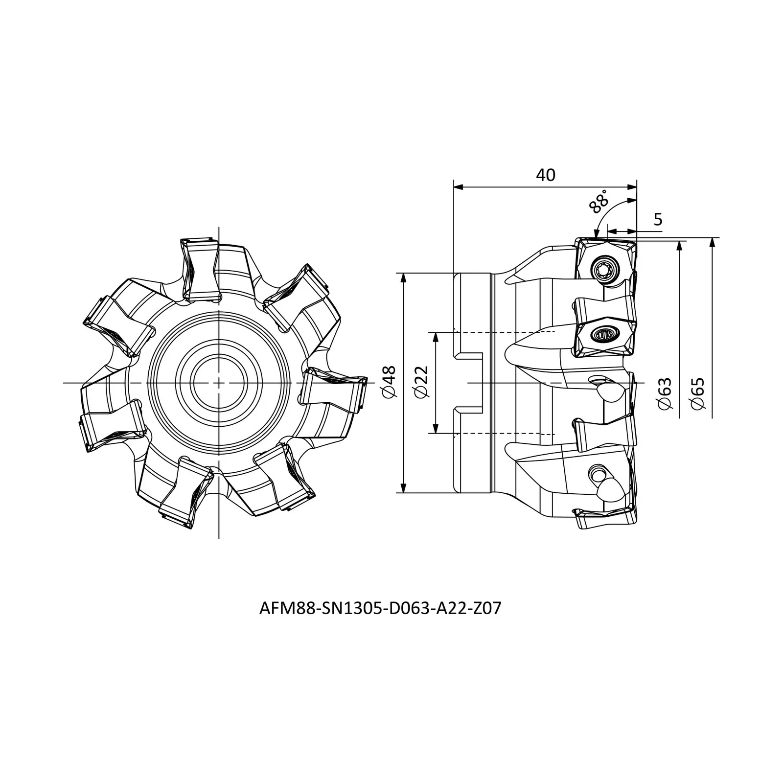 AFM88-SN1305-D063-A22-Z07 &mdash; dimensioned drawing