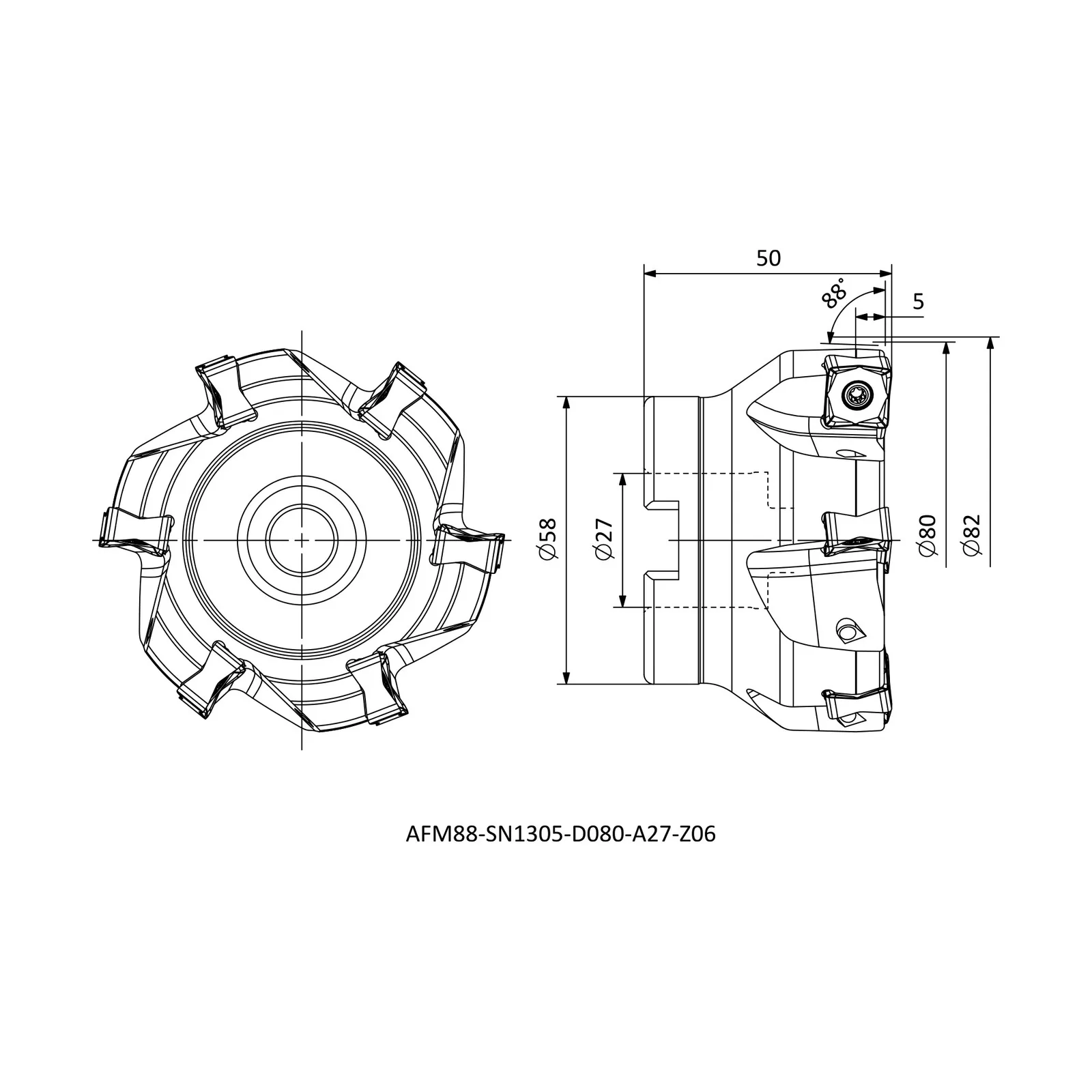 AFM88-SN1305-D080-A27-Z06 &mdash; dimensioned drawing