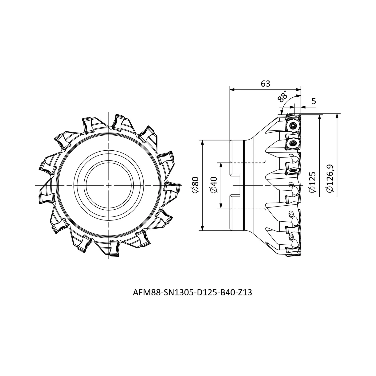 AFM88-SN1305-D125-B40-Z13 &mdash; dimensioned drawing