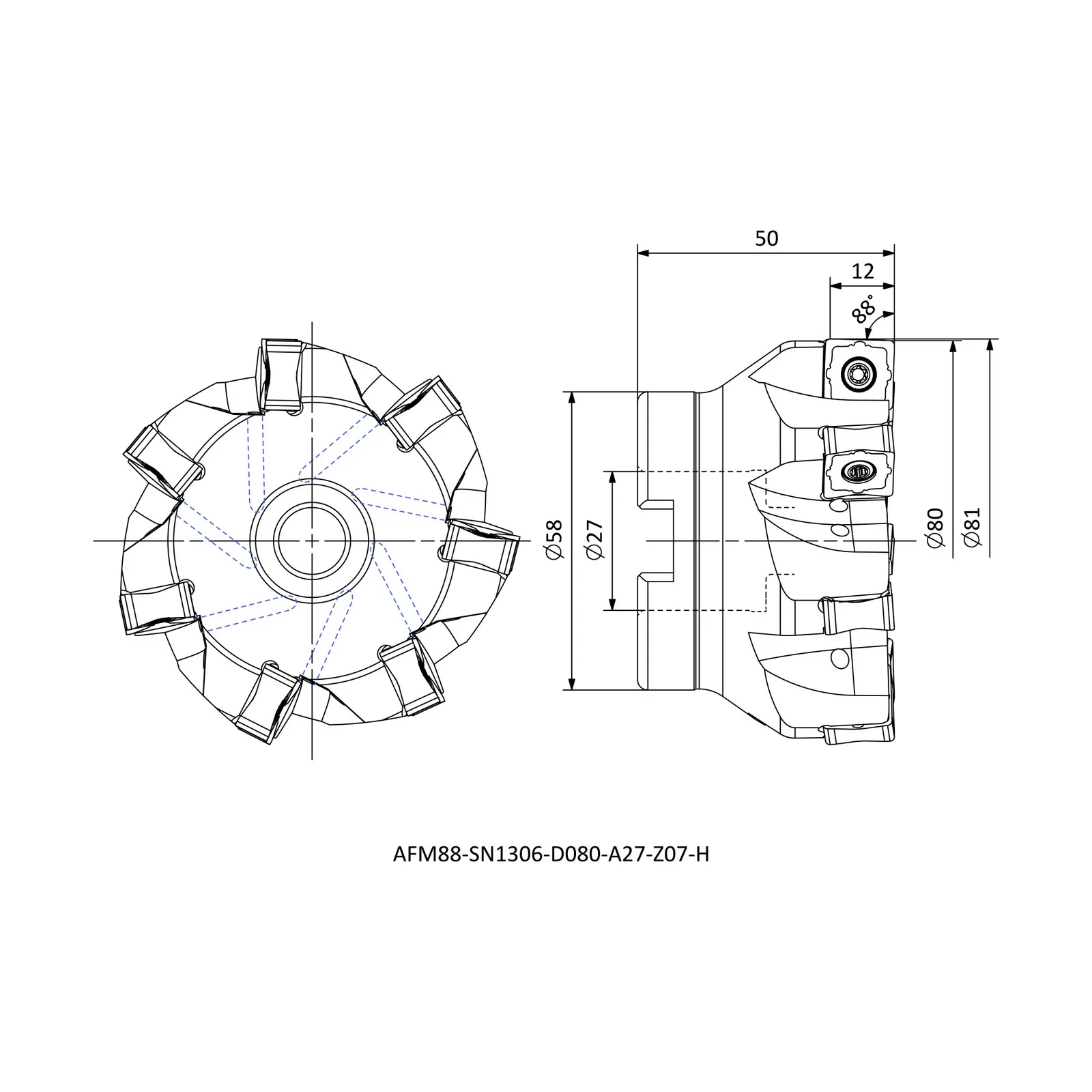AFM88-SN1306-D080-A27-Z07-H &mdash; dimensioned drawing