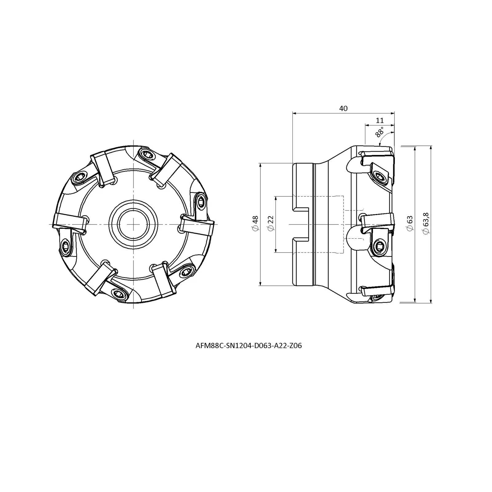 AFM88C-SN1204-D063-A22-Z06 &mdash; dimensioned drawing
