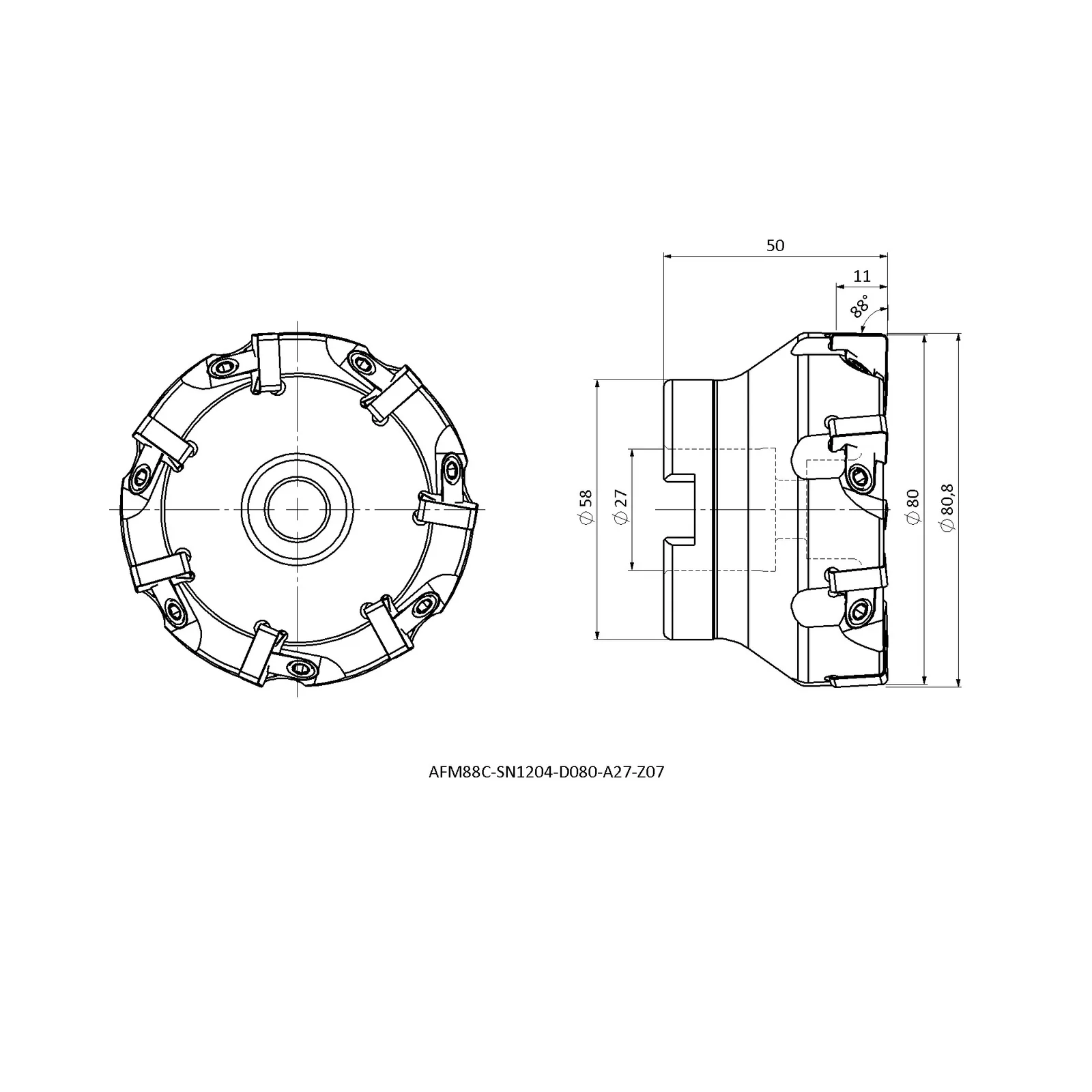 AFM88C-SN1204-D080-A27-Z07 &mdash; dimensioned drawing