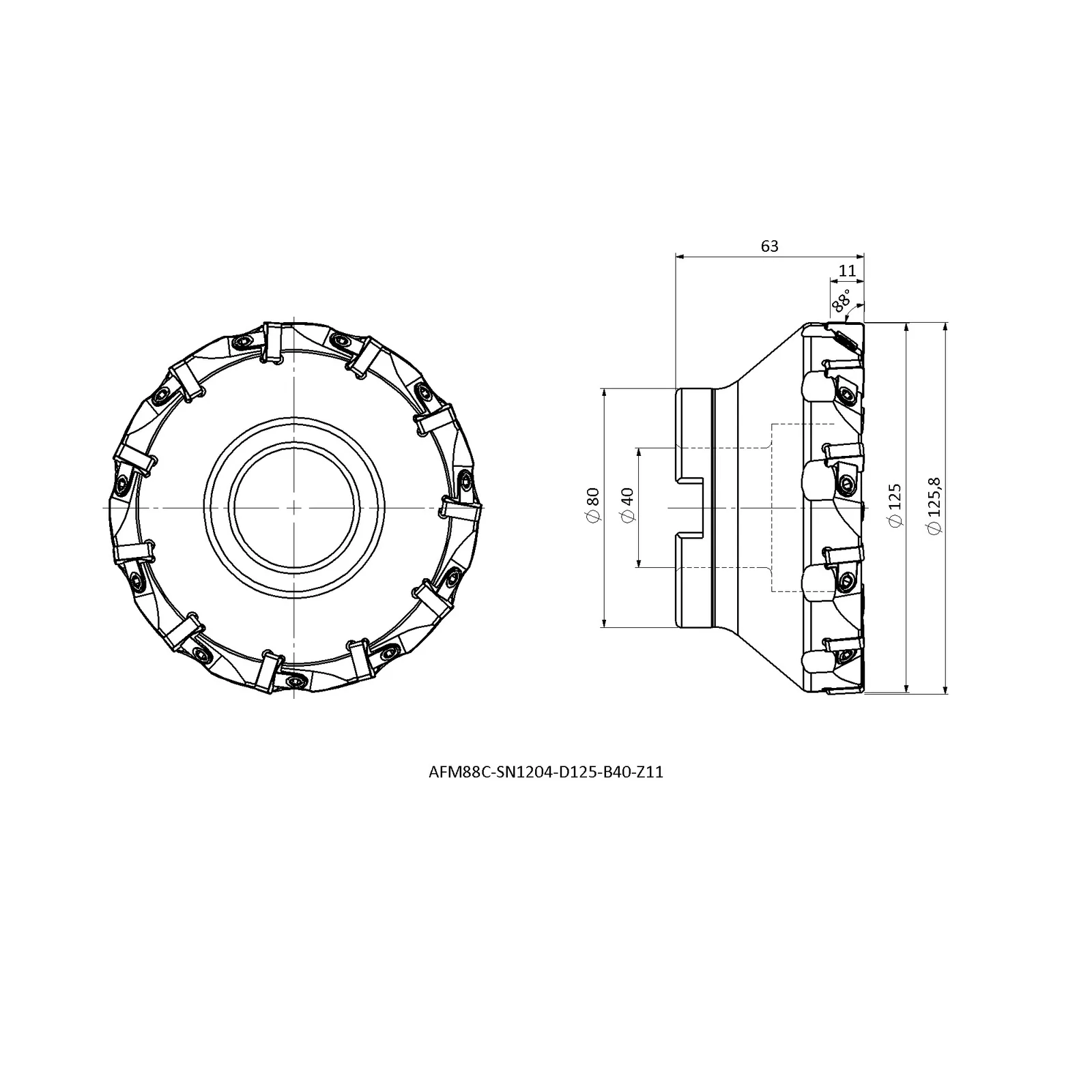 AFM88C-SN1204-D125-B40-Z11 &mdash; dimensioned drawing