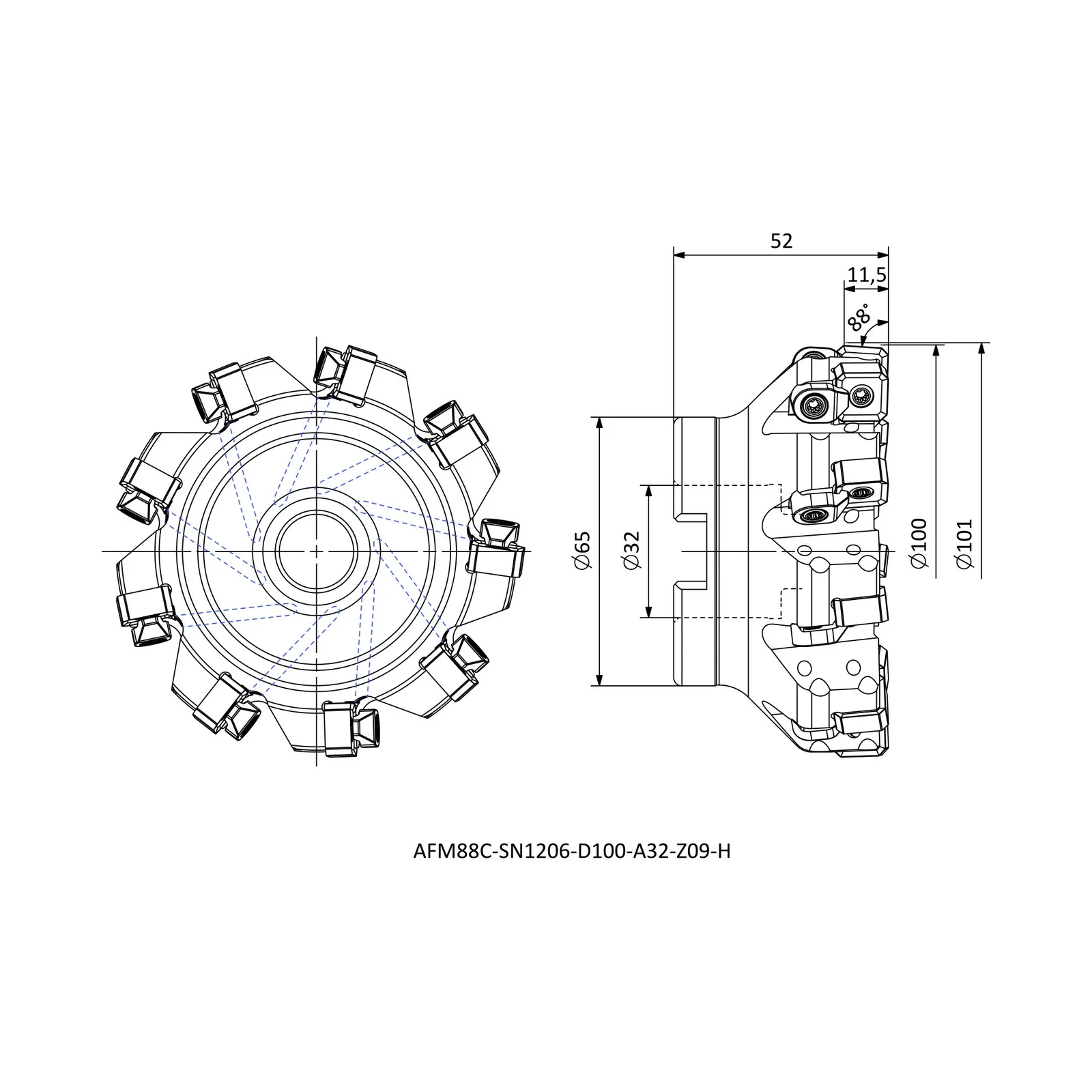 AFM88C-SN1206-D100-A32-Z09-H &mdash; dimensioned drawing